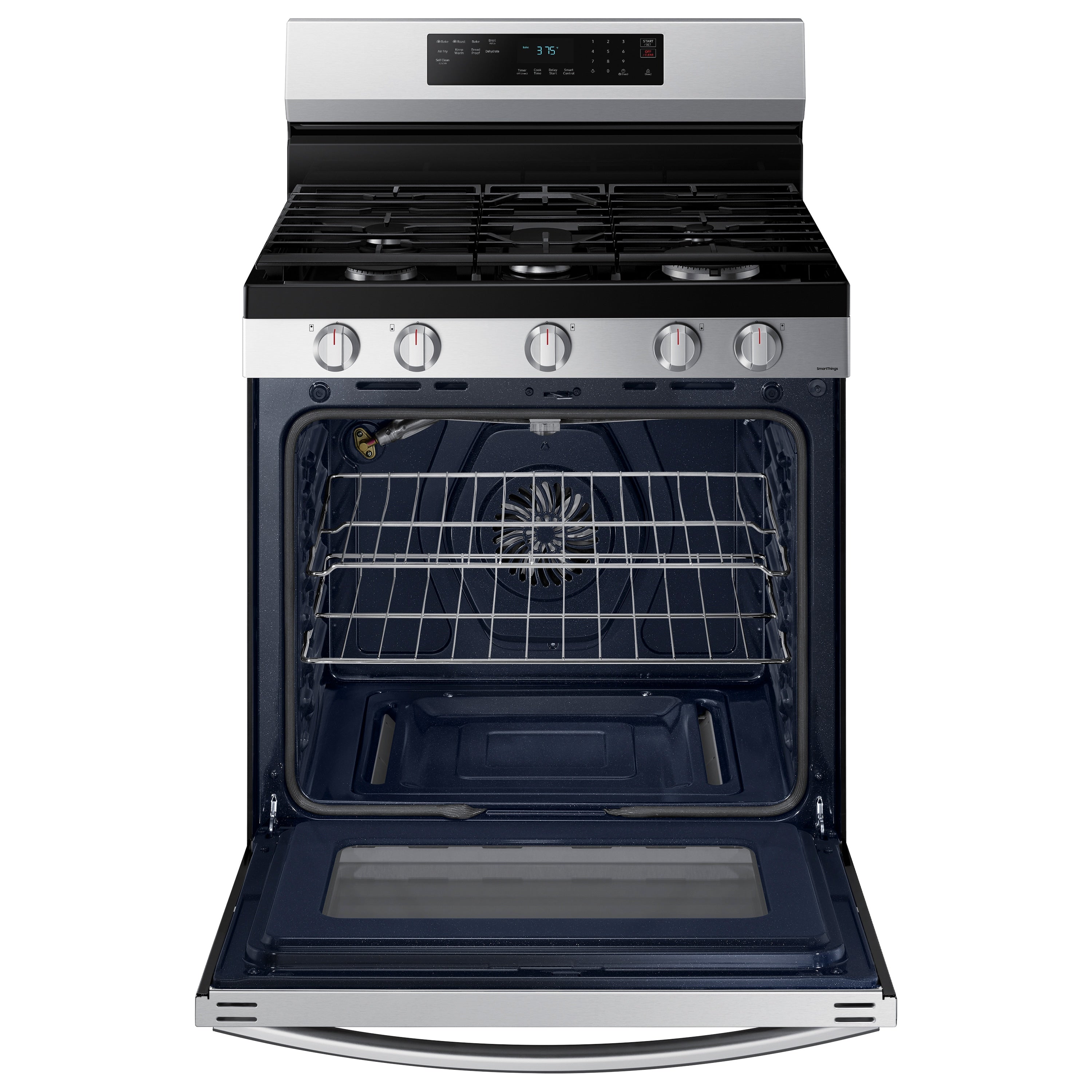 Samsung 30-in 5 burners 6.0-cu ft Air Fry Convection Oven Freestanding Natural Gas Range ( Fingerprint Resistant Stainless Steel ) Model# NE63A6511SS