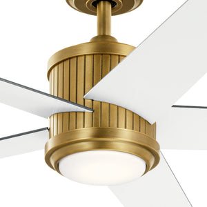 Kichler Brahm 56 - in Integrated LED Natural Brass with Walnut/White Blades Ceiling Fan With Light - Remote Included ( 5 - Blade ) - Stu's Home Improvement Outlet