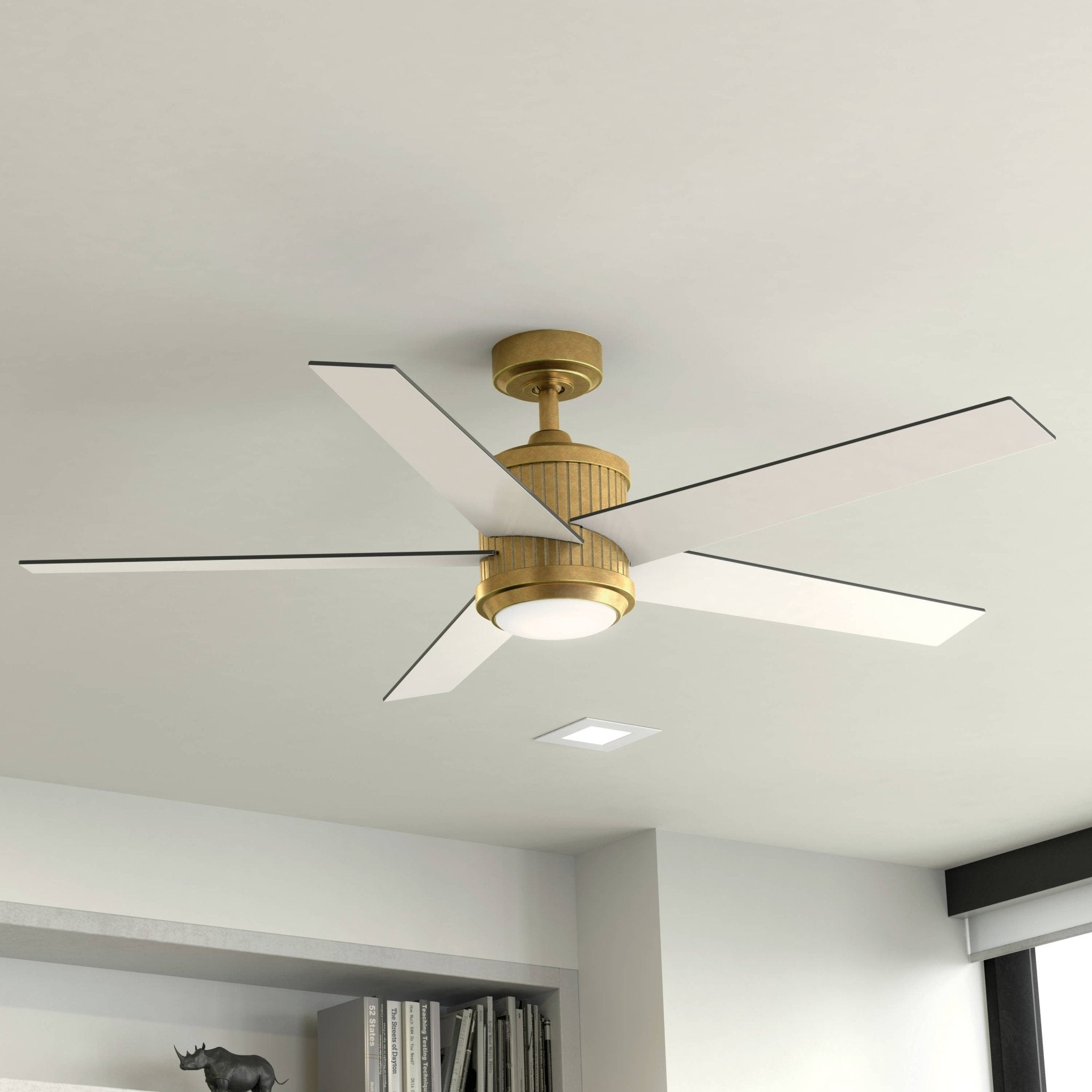 Kichler Brahm 56 - in Integrated LED Natural Brass with Walnut/White Blades Ceiling Fan With Light - Remote Included ( 5 - Blade ) - Stu's Home Improvement Outlet