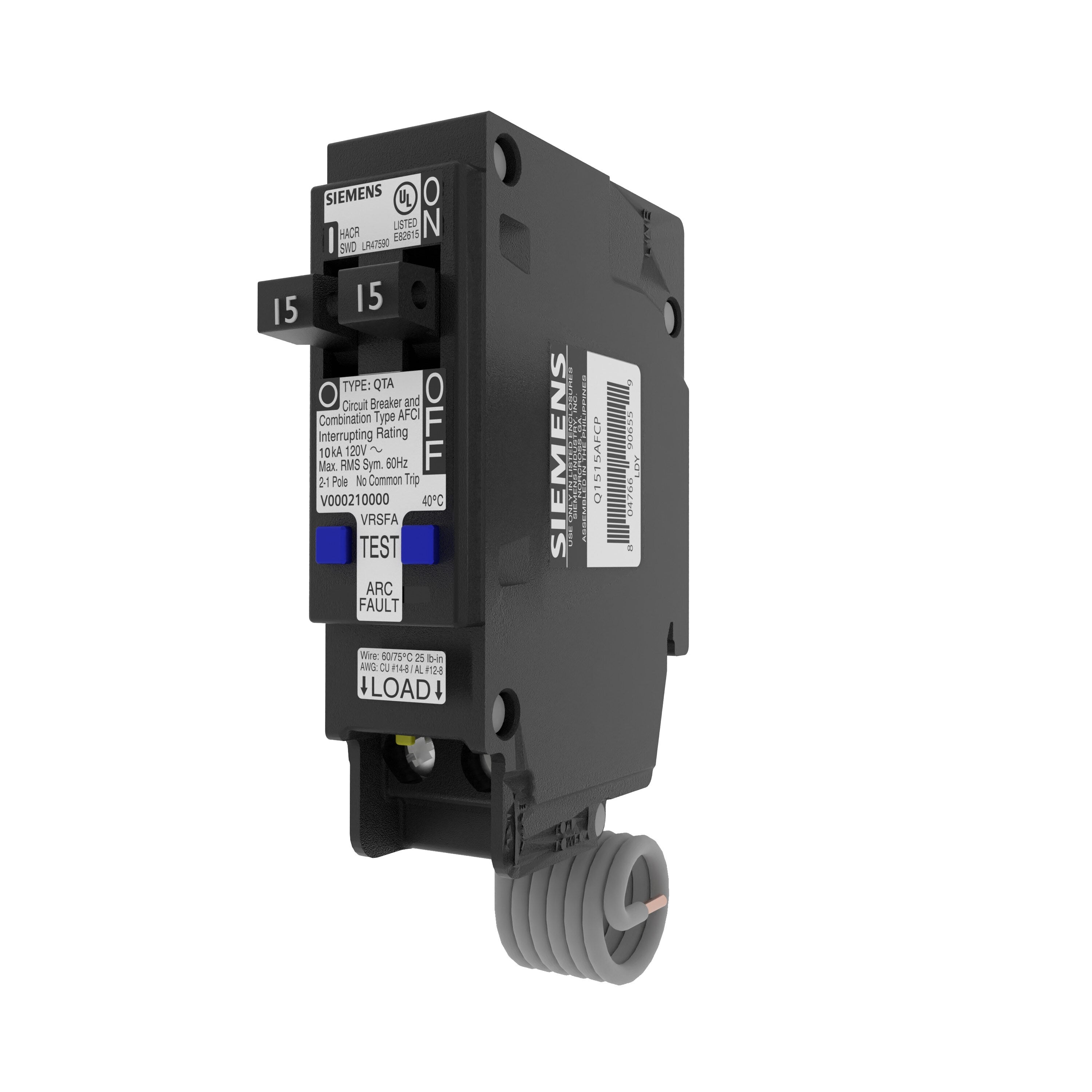 Siemens 15-amp/15-amp 1-Pole Combination Arc Fault Circuit Breaker