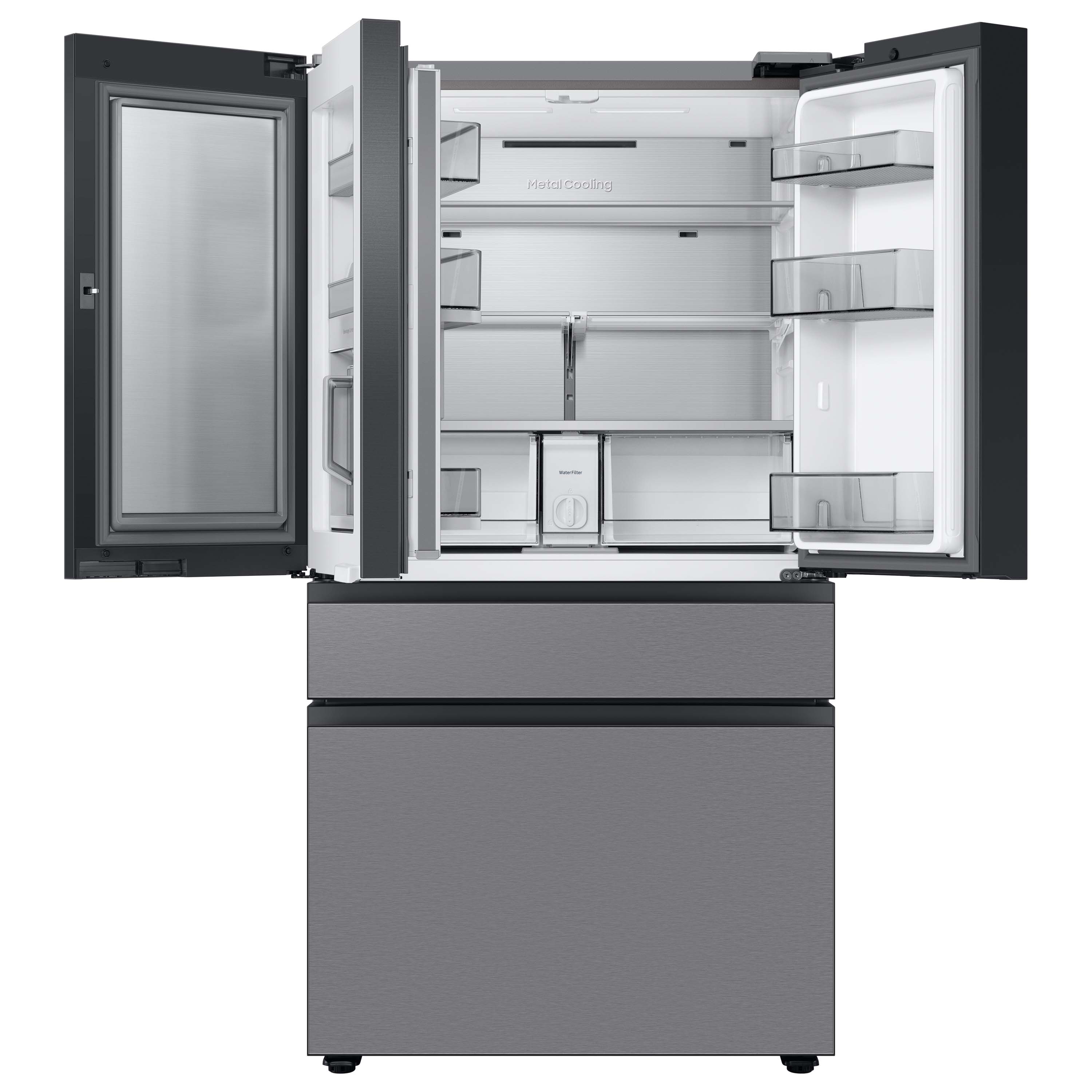 Samsung Bespoke Counter-Depth Beverage Center 22.8-cu ft 4 -Door Smart Compatible French Door Refrigerator with Dual Ice Maker with Water Dispenser and Door within Door ( Stainless Steel - All Panels ) ENERGY STAR Certified