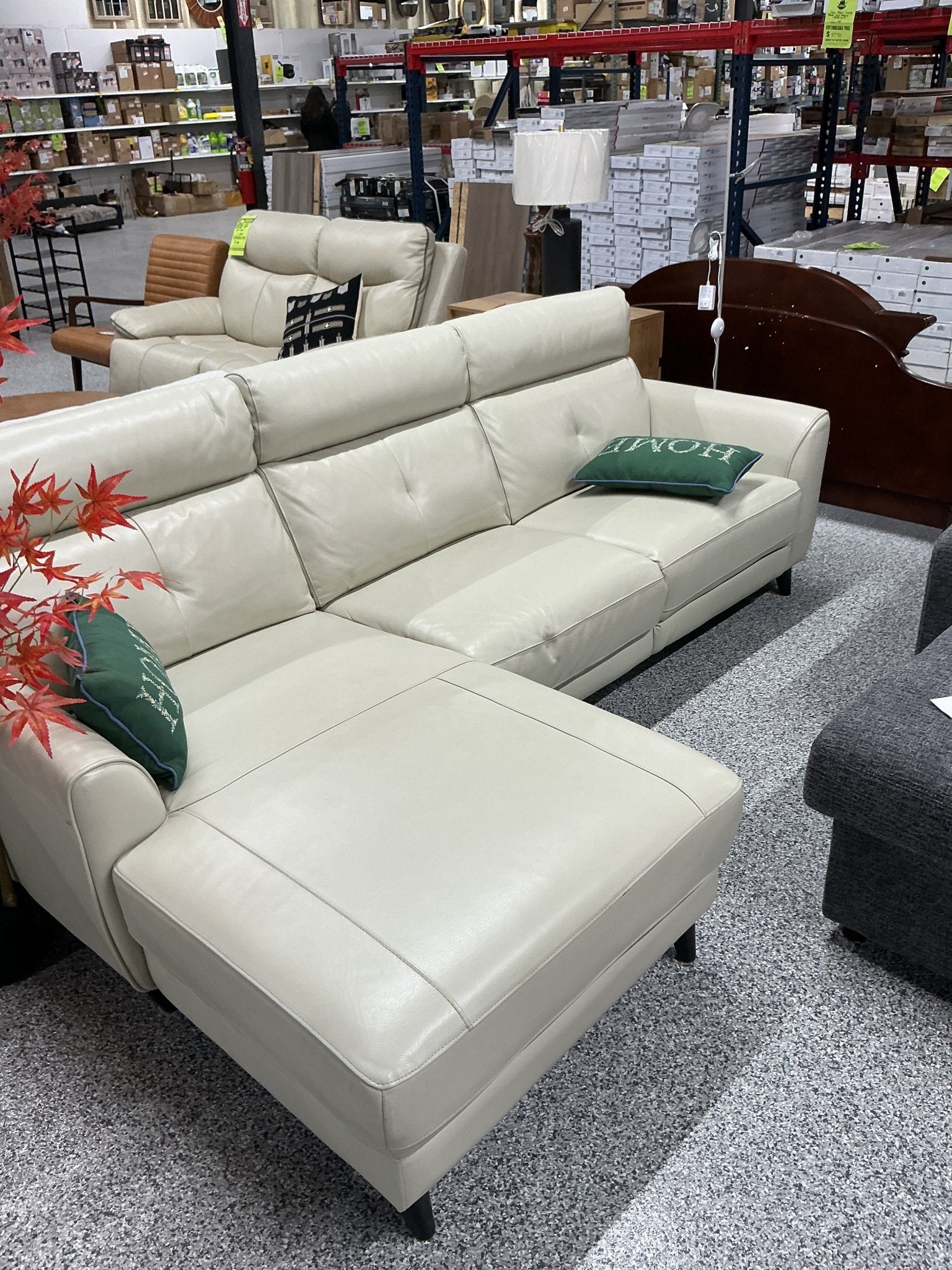 Beige Leather Sectional with Chaise and Power Recline - Stu's Home Improvement Outlet