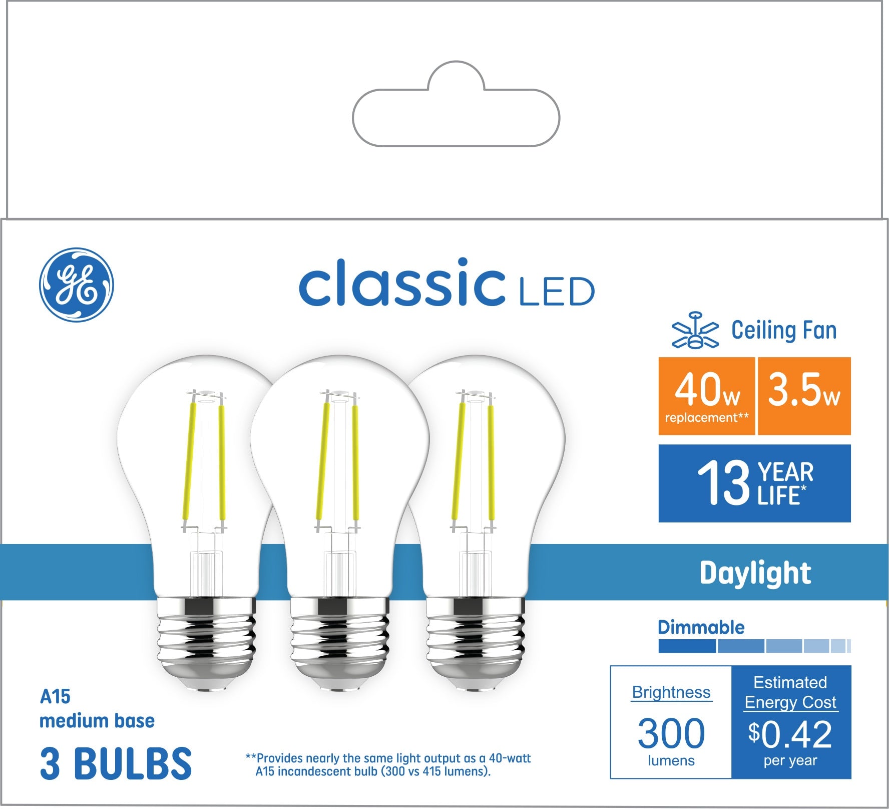 GE 40-Watt EQ A15 Daylight Medium Base (e-26) Dimmable LED General Purpose Light Bulb (3-Pack)