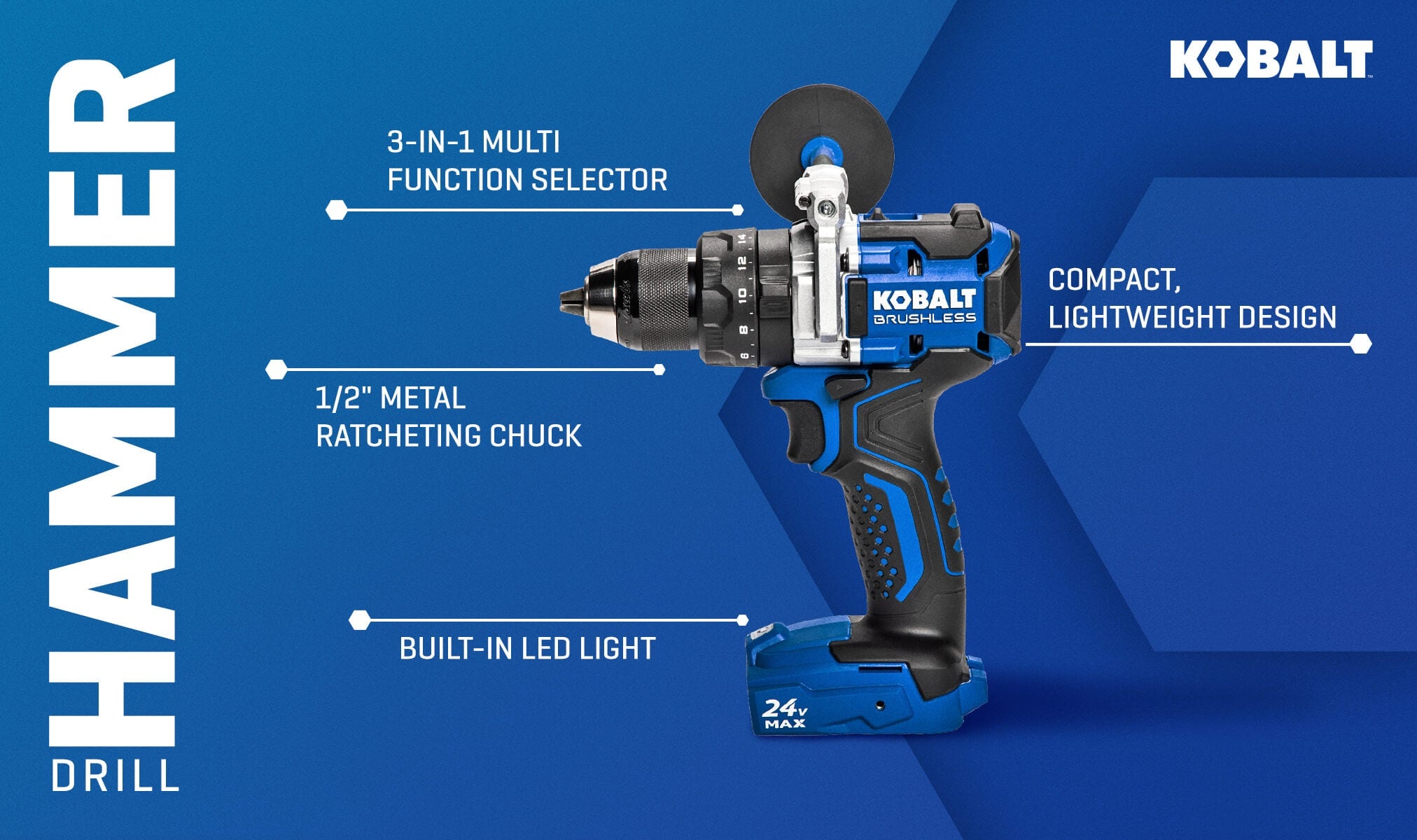 Kobalt Next-Gen 1/2-in 24-volt-Amp Variable Speed Brushless Cordless Hammer Drill(Bare Tool)