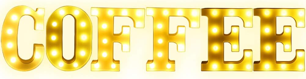 Creation Core 8.7" Tall Large LED Coffee Word Marquee Signs Battery Operated Warm White Light Up Letters for Home Kitchen Office Wedding Cafe Decor, Coffee