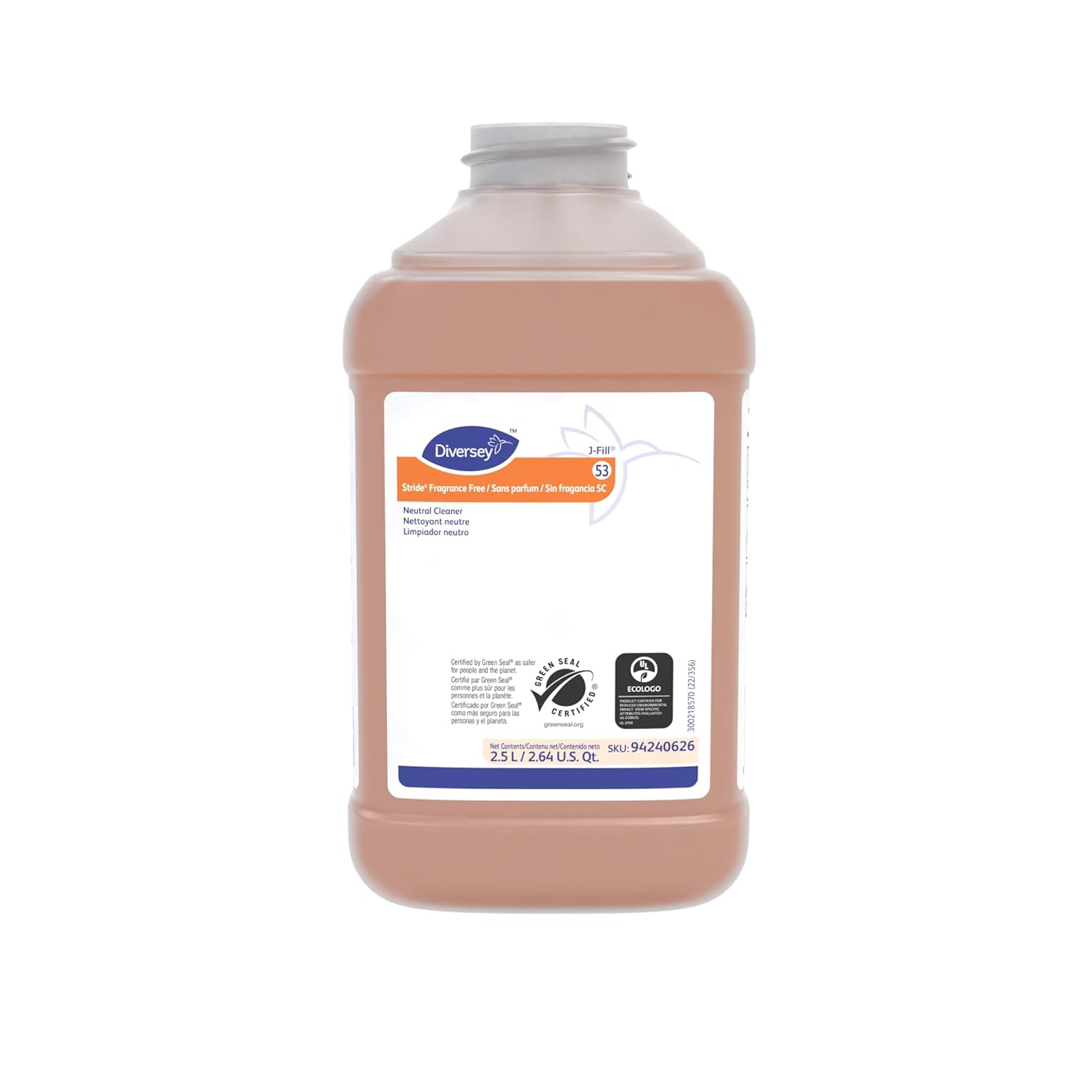 Diversey 94240626 Stride Fragrance Free FF Neutral Cleaner, Commercial Floor Cleaner, Unscented, J - Fill Concentrate, 2.5 - Liter - Stu's Home Improvement Outlet