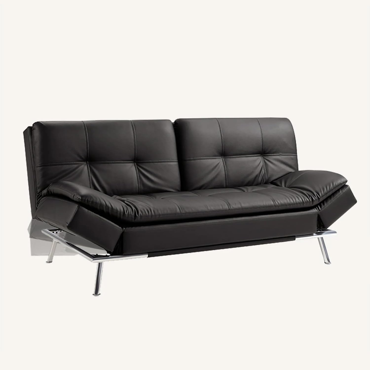 Modern Leather Convertible Folding Futon Couch Sofa Bed Adjustable Pillow Top Arm Memory Foam Couch Double Loveseat Sofa for Compact Living Space,Dorm,Game Studio,Apartment,Bedroom (Black PU)