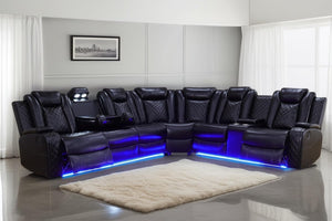 Power Recliner Sofa Sectional Sofa with LED Light for Living Room, Air Leather Reclining Corner Sectional Sofa Set, Cup Holder, Storage Console for Home Theater Seating (Black, Sectional) - Stu's Home Improvement Outlet