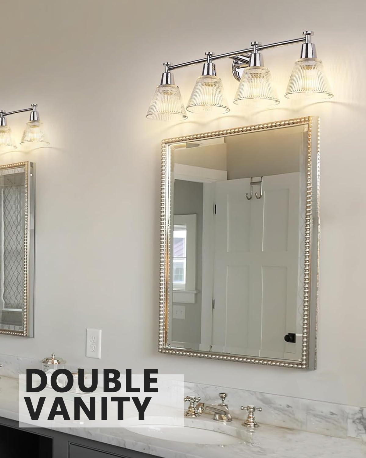 FEMILA Chrome Bathroom Light Fixtures, 29.5" Vanity Lighting Fixtures, 4 - Light Bathroom Vanity Light with Fluted Ripple Glass Shade for Bathroom, Kitchen,4FG75BG1 - 4W CH - Stu's Home Improvement Outlet