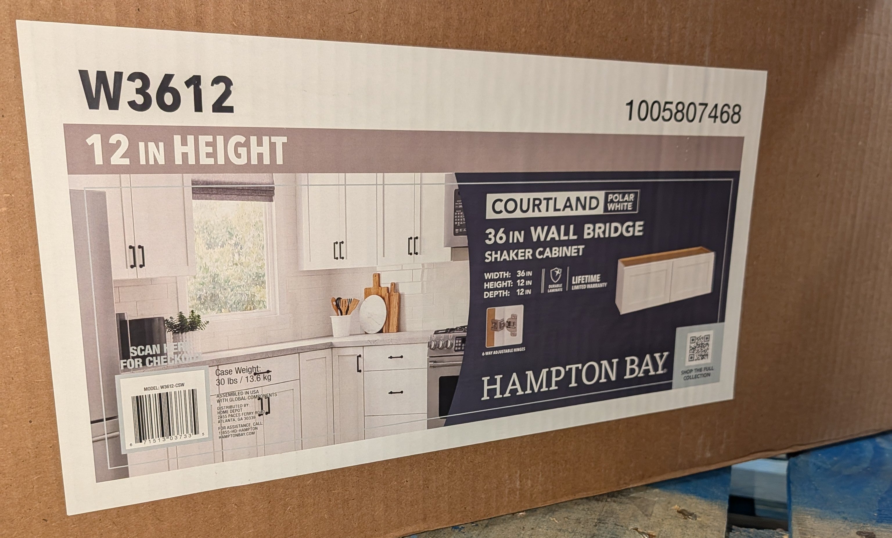 Courtland 36 in. W x 12 in. D x 12 in. H Assembled Shaker Wall Bridge Kitchen Cabinet in Polar White