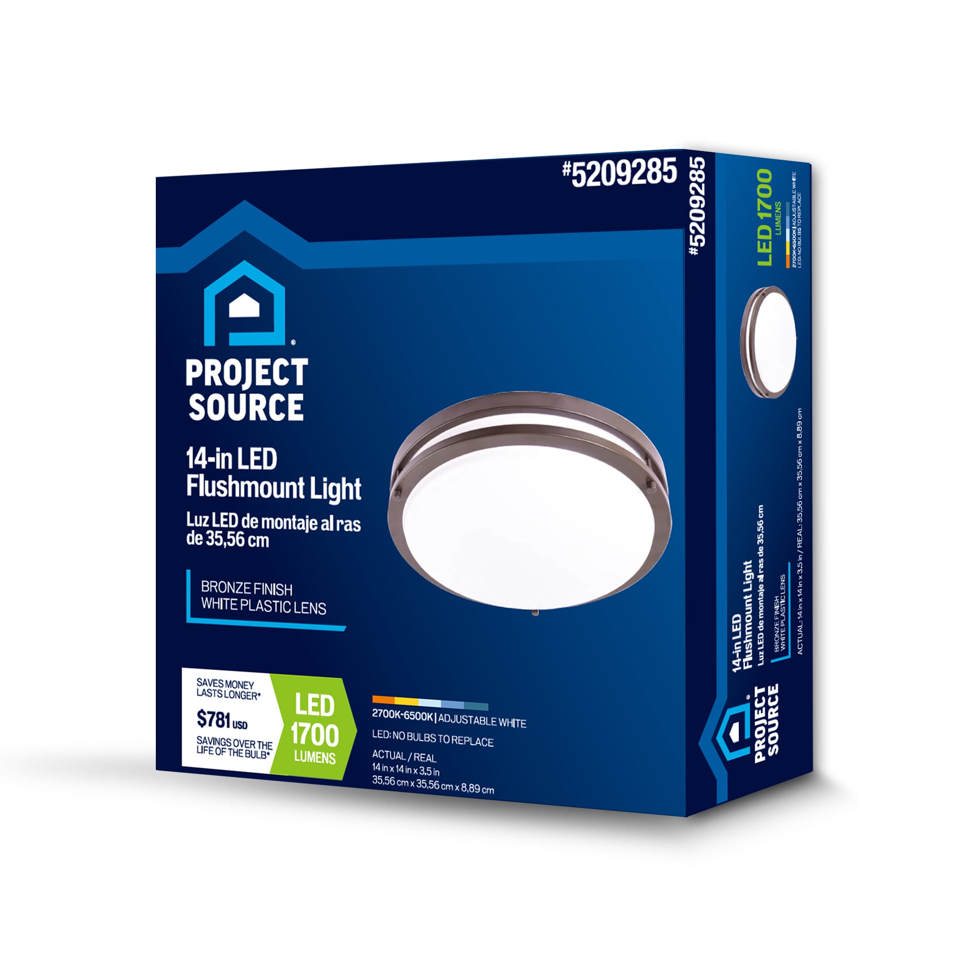 Project Source 1 -Light 14-in Matte Bronze Integrated LED Flush Mount Light