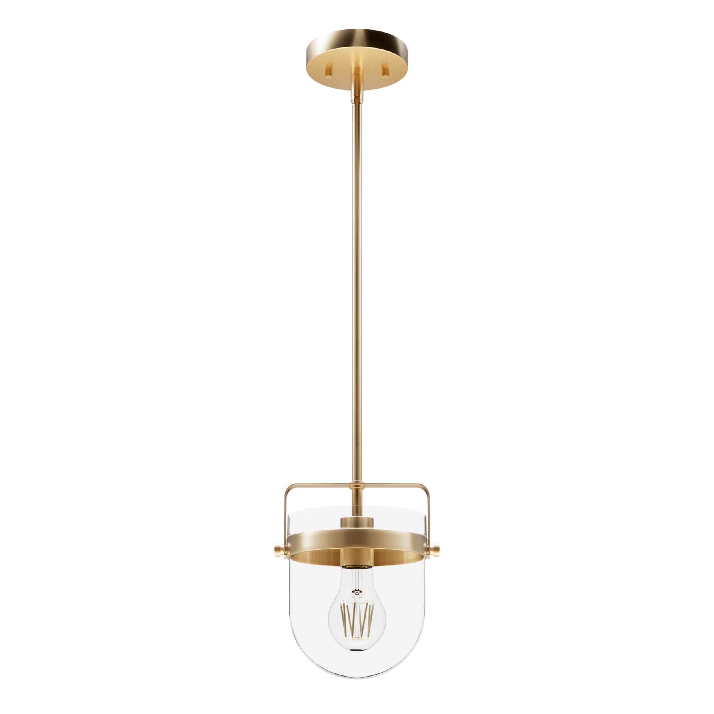 Hunter Karloff Alturas Gold Transitional Clear Glass Bell LED Mini Hanging Pendant Light