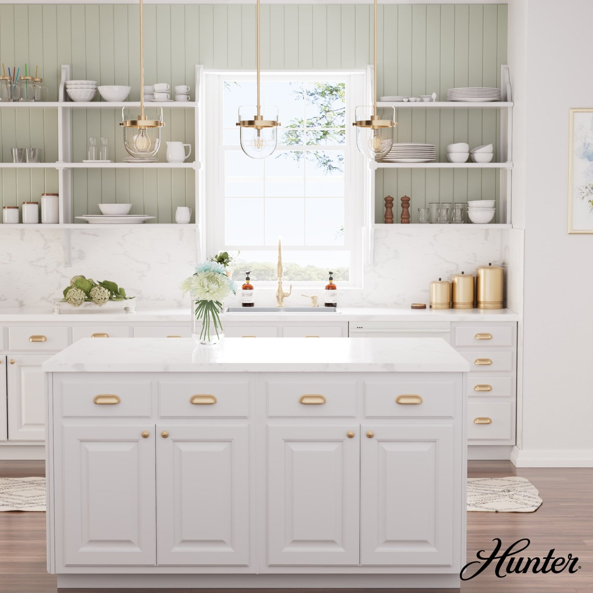 Hunter Karloff Alturas Gold Transitional Clear Glass Bell LED Mini Hanging Pendant Light - Stu's Home Improvement Outlet