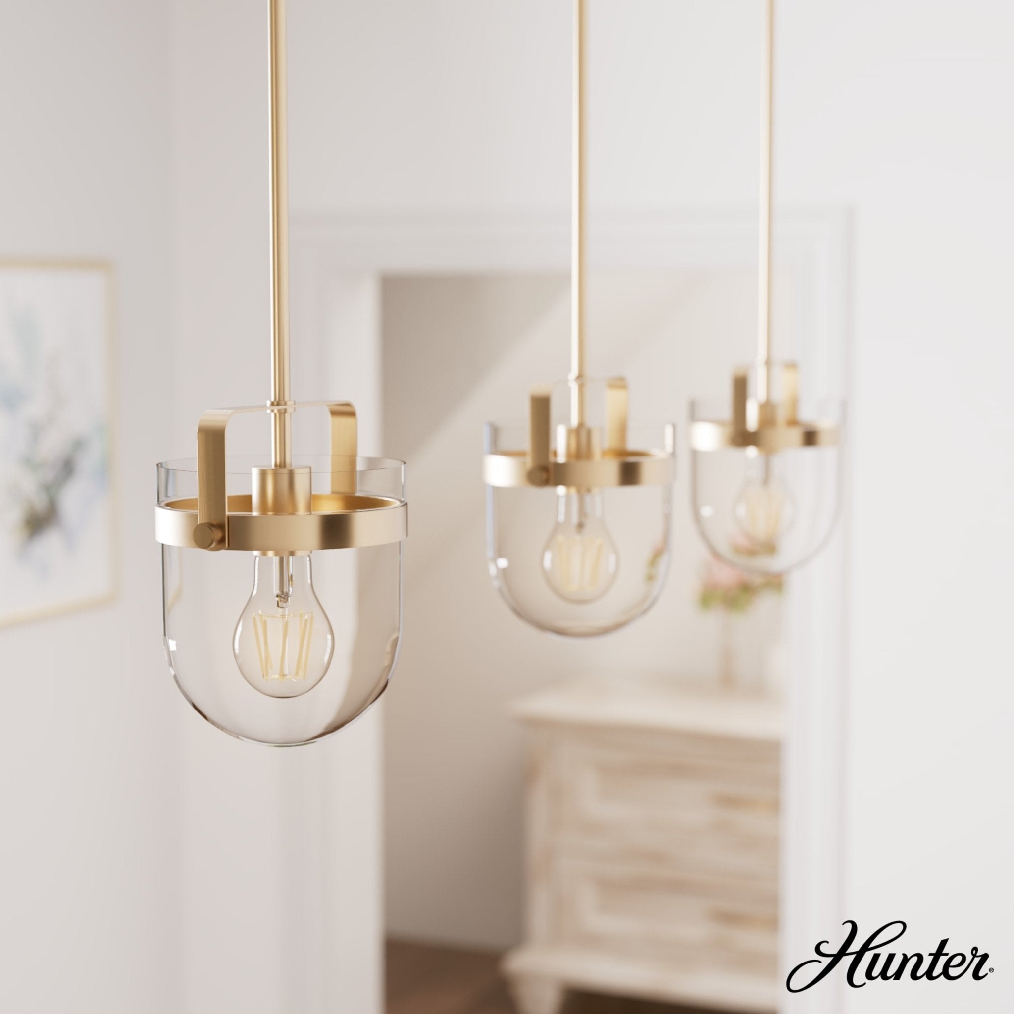 Hunter Karloff Alturas Gold Transitional Clear Glass Bell LED Mini Hanging Pendant Light - Stu's Home Improvement Outlet