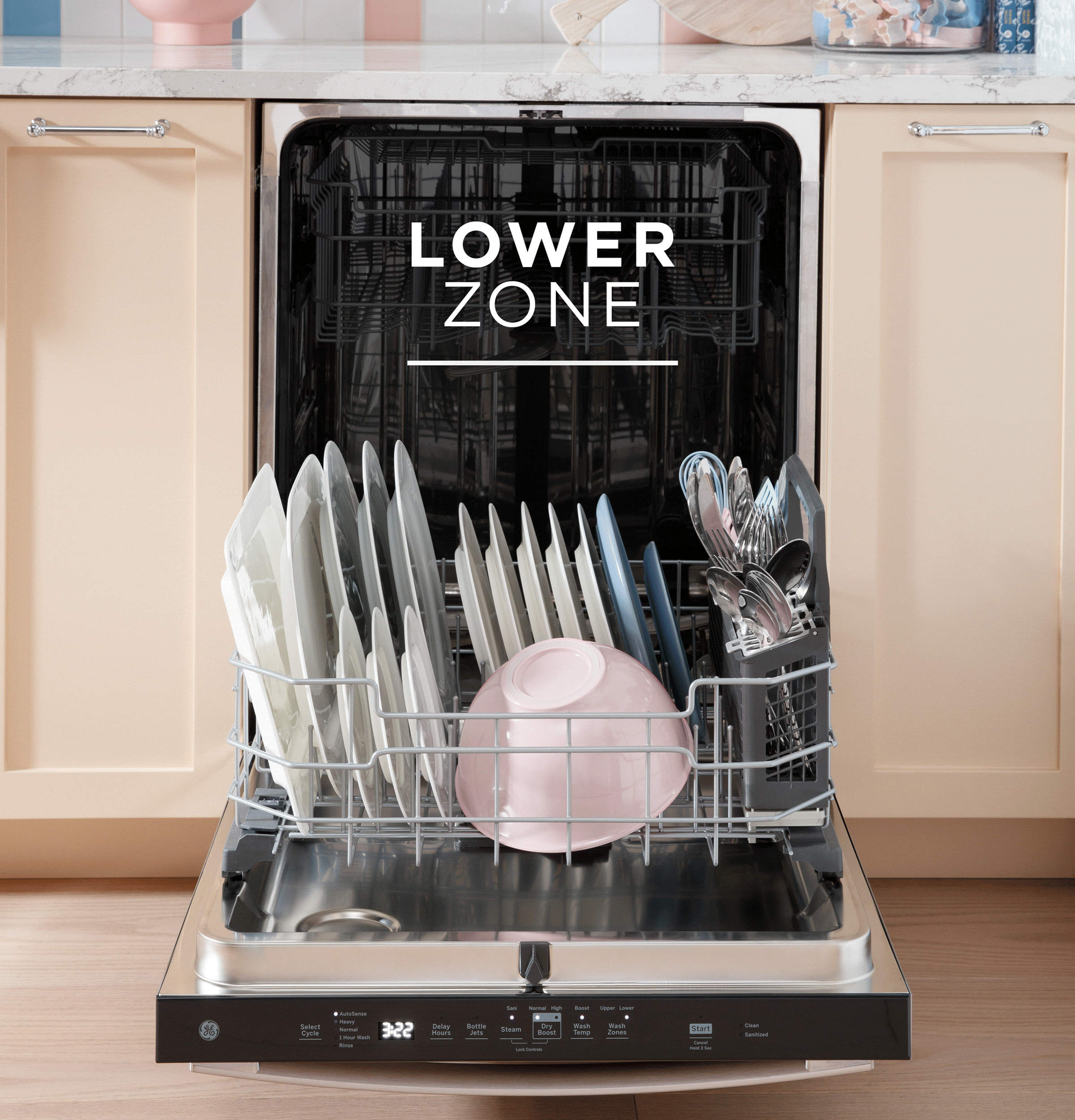 GE Dry Boost 24 inch Top Control Built-in Dishwasher With Third Rack ( Fingerprint-resistant Stainless Steel ) ENERGY STAR Certified 47-Decibels Very Quiet Sound Level