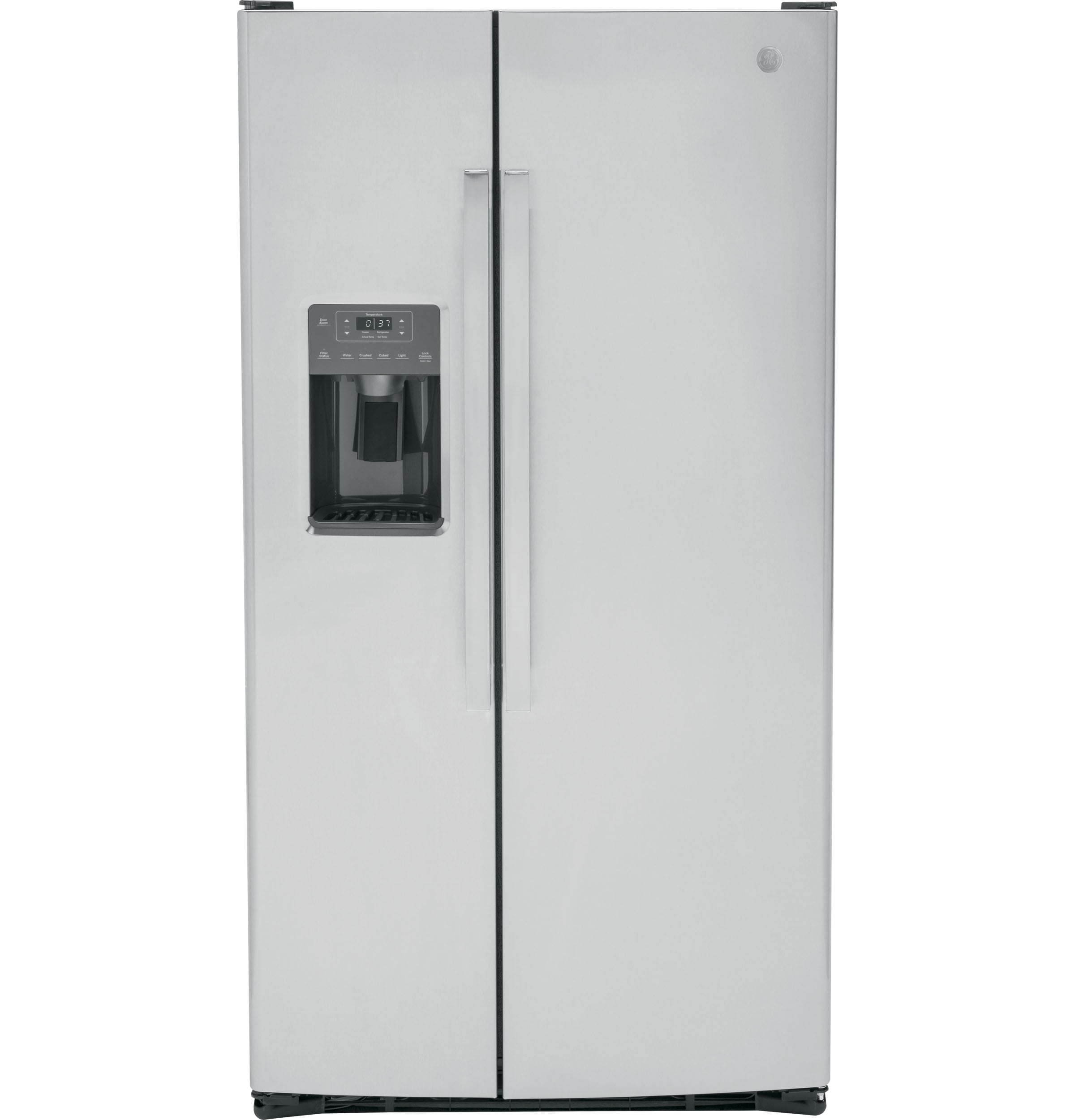 GE 25.3-cu ft Side-by-Side Refrigerator with Ice Maker ,Water and Ice Dispenser ( Stainless Steel ) (GSS25GYPJCFS)