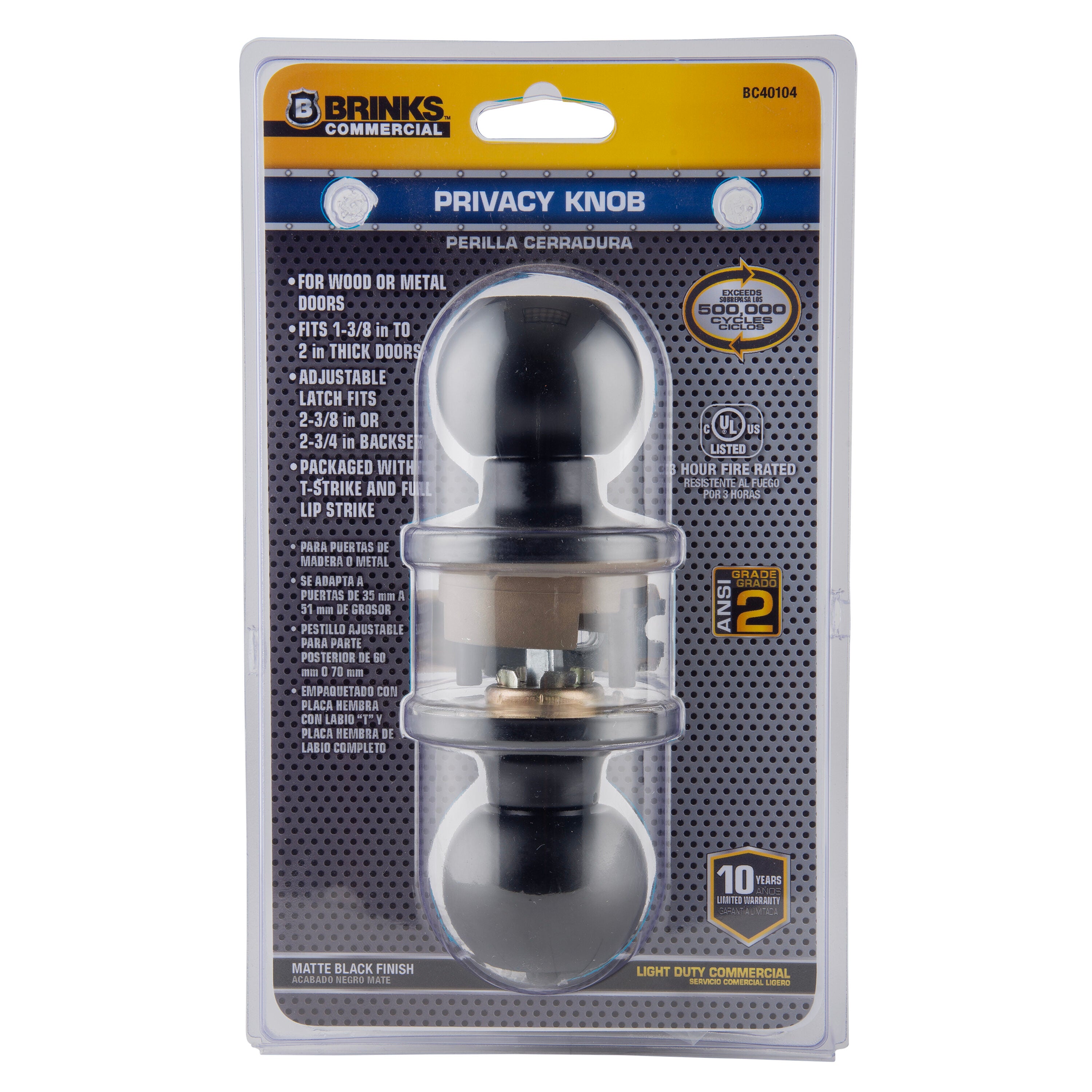 BRINKS COMMERCIAL Matte Black Interior Bed/Bath Hall/Closet Privacy Door Knob