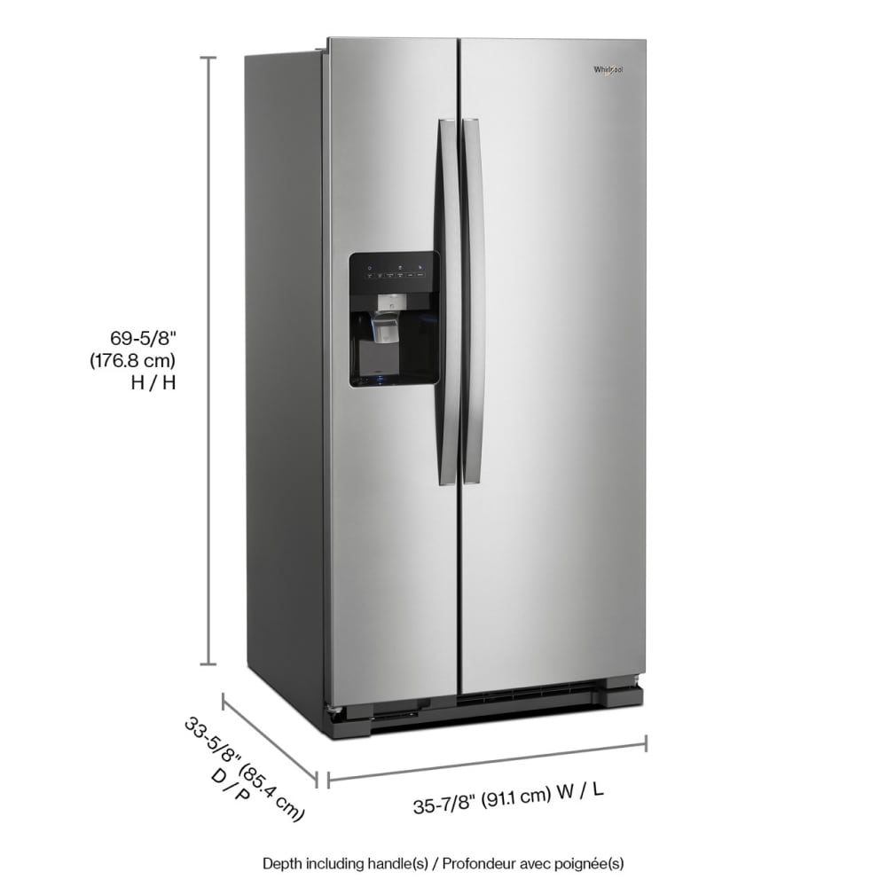 Whirlpool 24.6 - cu ft Side - by - Side Refrigerator with Ice Maker ,Water and Ice Dispenser ( Fingerprint Resistant Stainless Steel ) (WRS315SDHZ) - Stu's Home Improvement Outlet