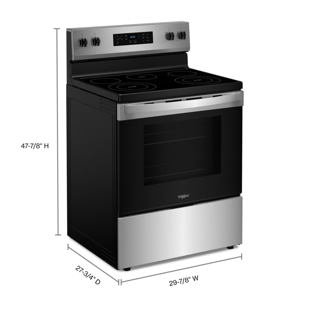 Whirlpool 30 - in Glass Top 5 Burners 5.3 - cu ft Steam Cleaning Freestanding Electric Range (Fingerprint Resistant Stainless Steel) (WFES3330RZ) - Stu's Home Improvement Outlet