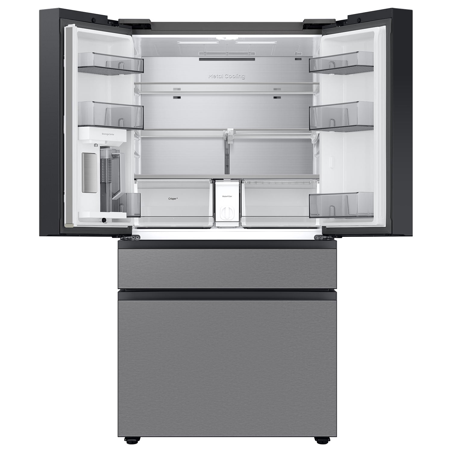 Samsung Bespoke Standard-Depth Inner Beverage Center 28.9-cu ft 4 -Door Smart Compatible French Door Refrigerator with Ice Maker with Water Dispenser ( Stainless Steel ) ENERGY STAR Certified