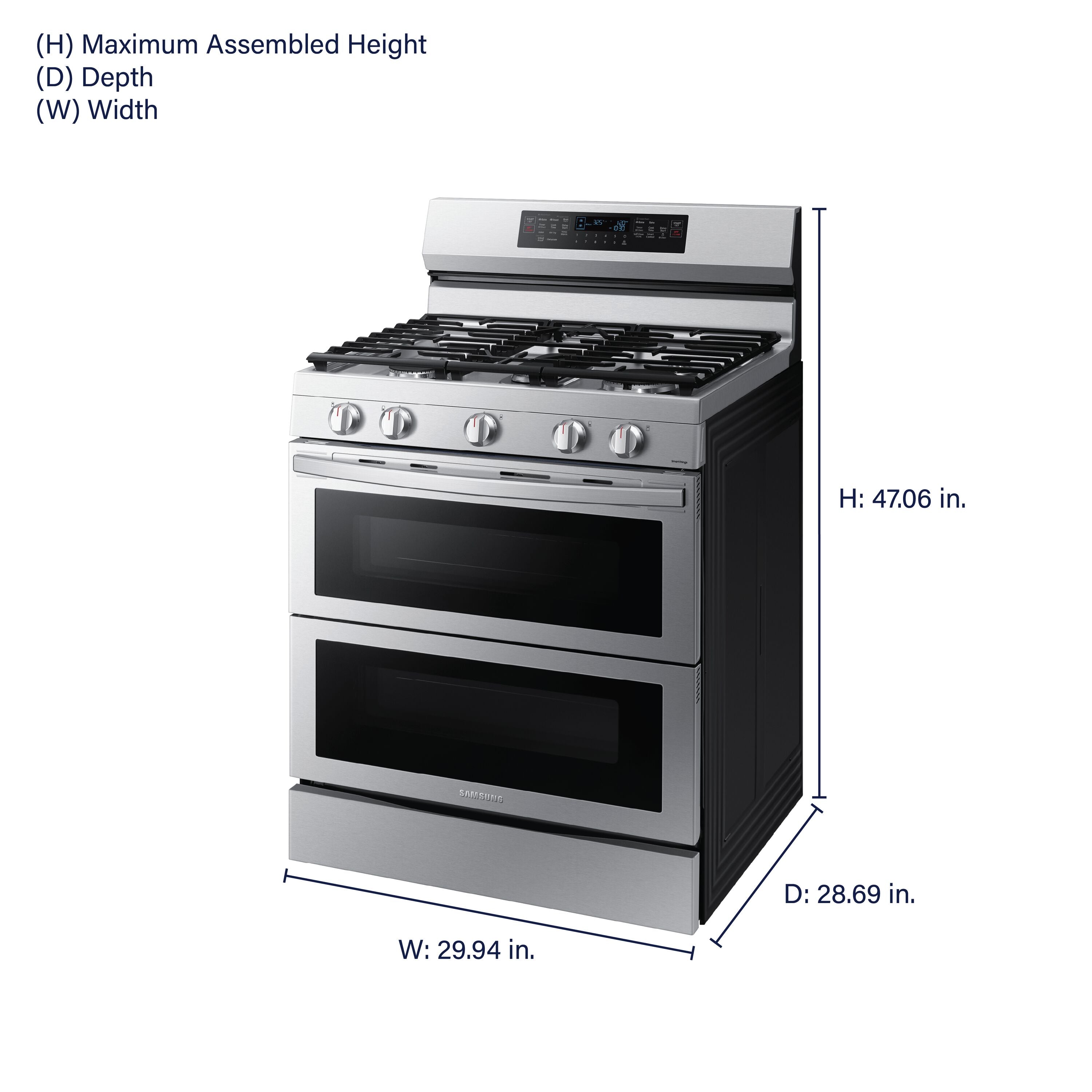 Samsung Flex Duo 30-in 5 burners 3.4-cu ft / 2.5-cu ft Air Fry Convection Oven Freestanding Double Oven Gas Range ( Fingerprint Resistant Stainless Steel )