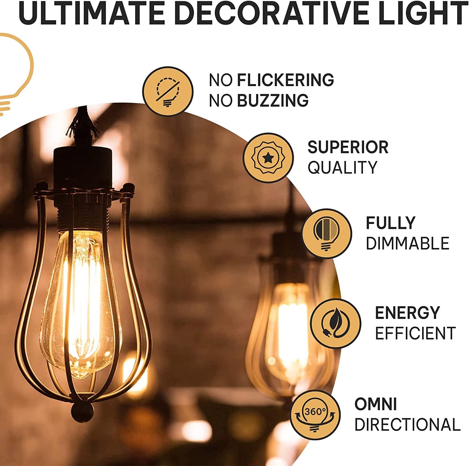 Vintage Incandescent Edison Light Bulbs 60W (4 Pack) - E26/E27 Base 2100K Dimmable Decorative Lightbulbs - ST64 Style Warm Light - Antique Squirrel Filament Vintage Light Bulb for Outdoor and Indoor - Stu's Home Improvement Outlet