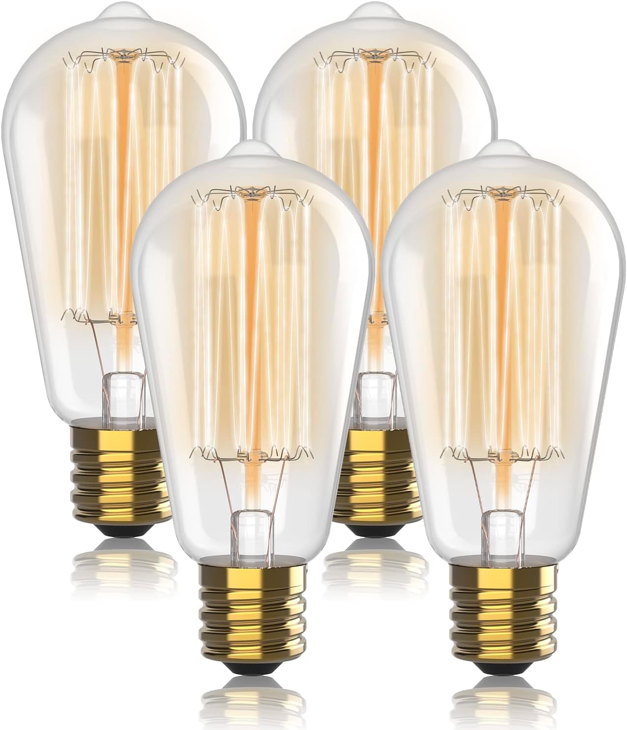 Vintage Incandescent Edison Light Bulbs 60W (4 Pack) - E26/E27 Base 2100K Dimmable Decorative Lightbulbs - ST64 Style Warm Light - Antique Squirrel Filament Vintage Light Bulb for Outdoor and Indoor - Stu's Home Improvement Outlet
