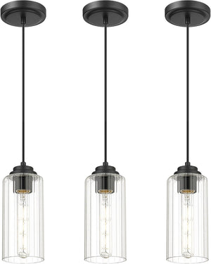 3 Pack Modern Pendant Light Fixtures, Kitchen Island Light with Clear Glass Shade and Adjustable Cord, Black Industrial Hanging Pendant Lighting for Dining Room Bedroom, DD034 - 1 - BK3 - Stu's Home Improvement Outlet