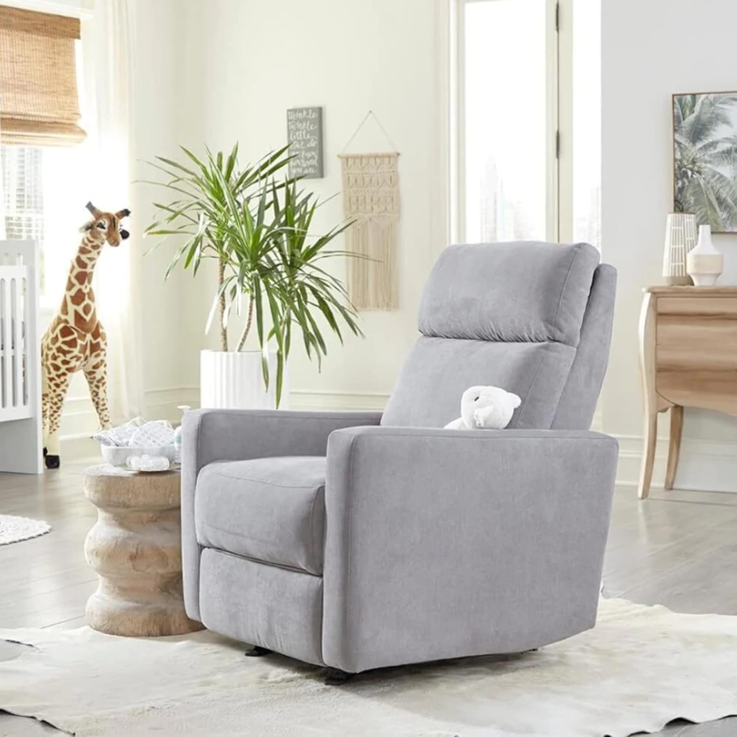 Nurture& The Glider Premium Power Recliner Nursery Glider Chair with Adjustable Head Support | Designed with a Thoughtful Combination of Function and Comfort | Built-in USB Charger Light Gray