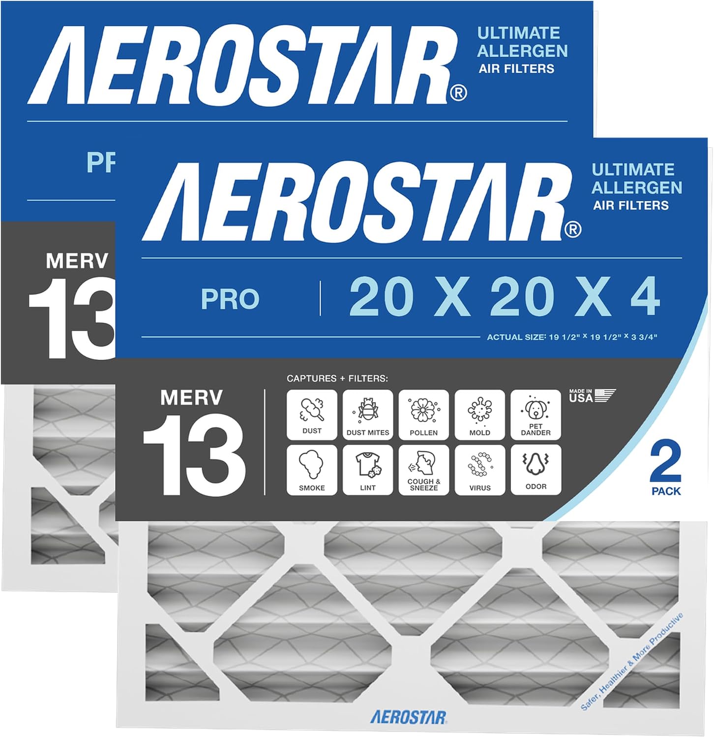 Aerostar 20x20x4 MERV 13 Pleated Replacement Air Filter for Honeywell FC100A1011, (Actual Size: 19 3/4" x 19 7/8" x 4 3/8") 1 pack