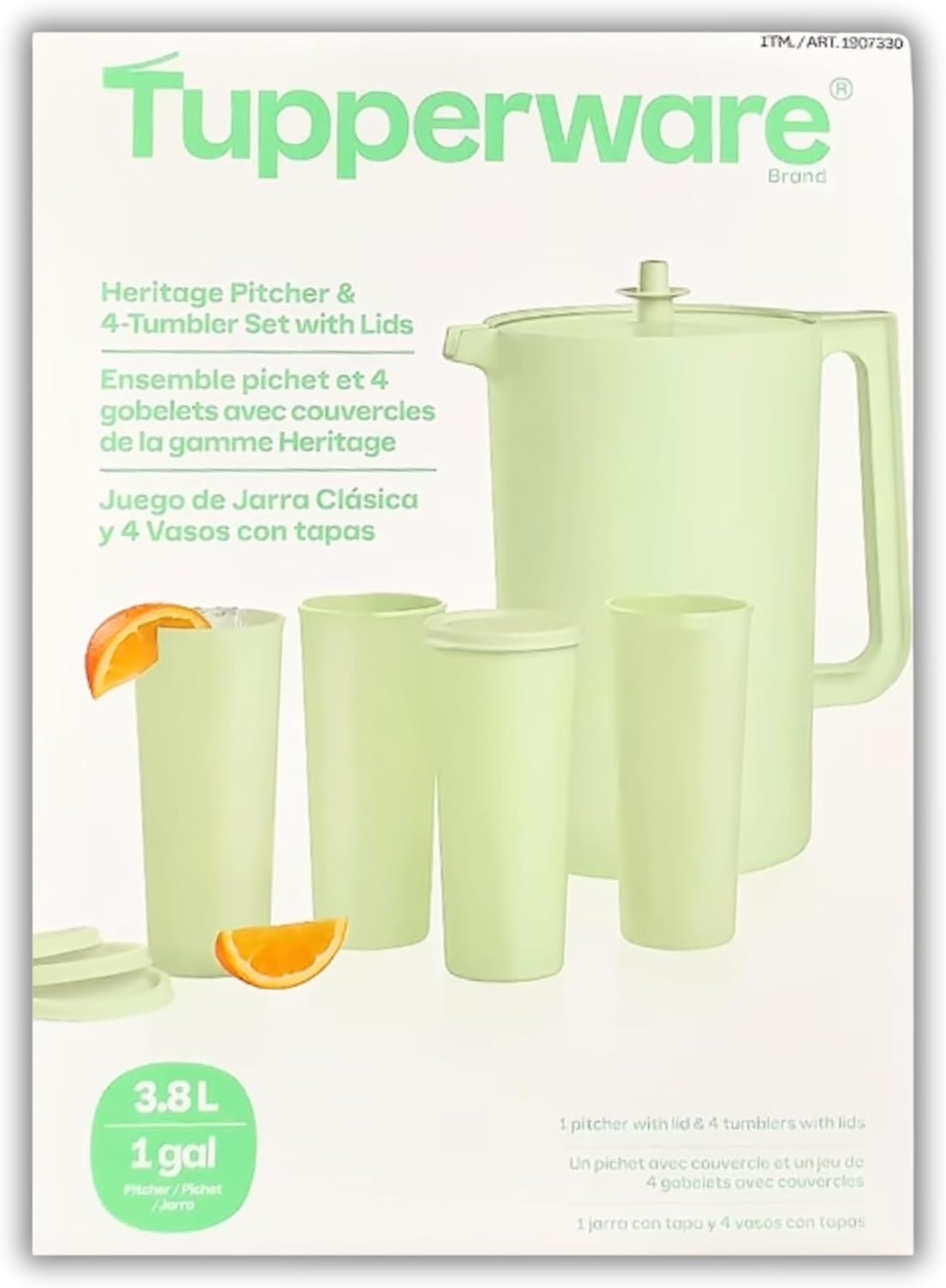 Tupperware Heritage Pitcher and 4-Tumbler Set with Lids-Mint Green
