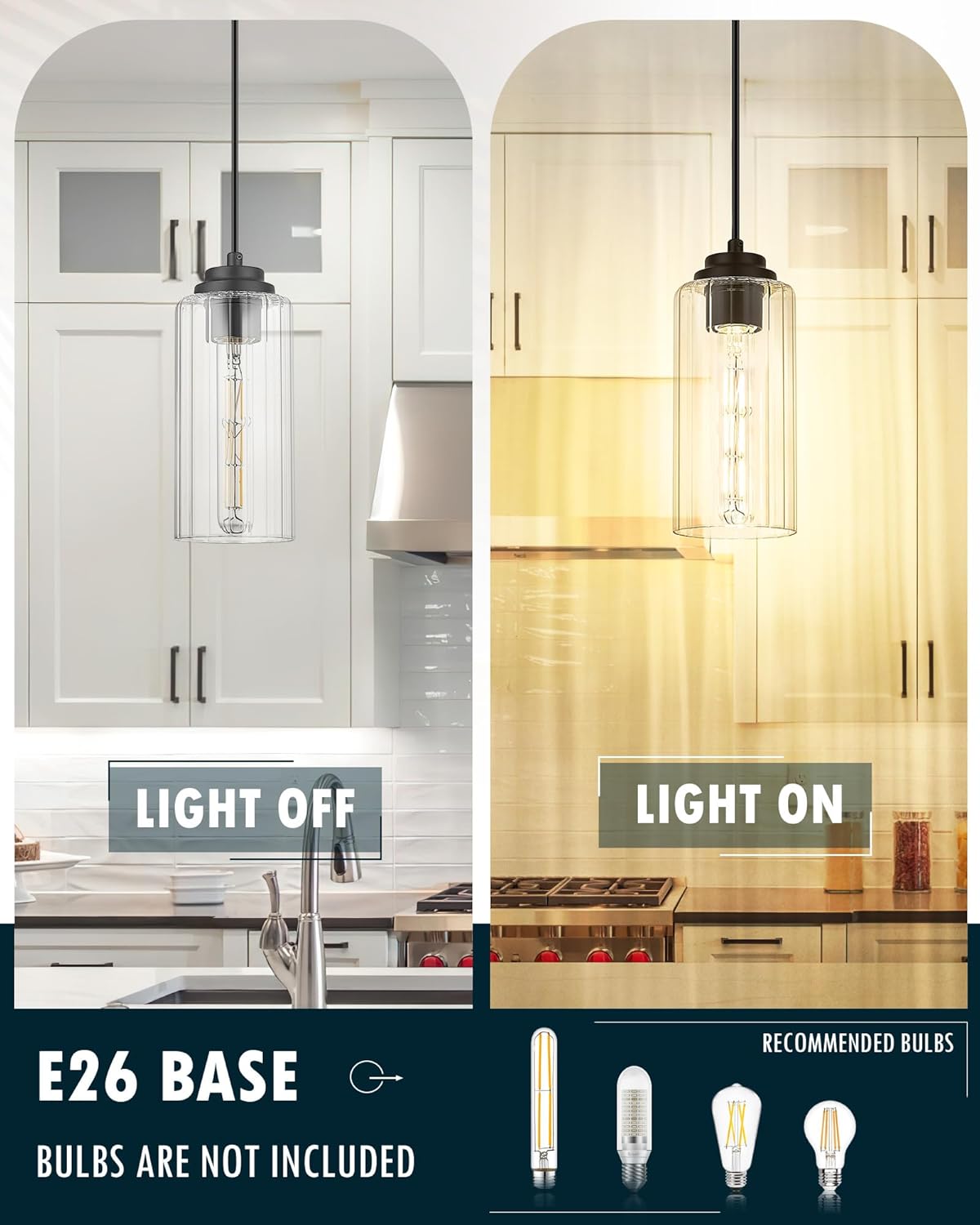 3 Pack Modern Pendant Light Fixtures, Kitchen Island Light with Clear Glass Shade and Adjustable Cord, Black Industrial Hanging Pendant Lighting for Dining Room Bedroom, DD034 - 1 - BK3 - Stu's Home Improvement Outlet