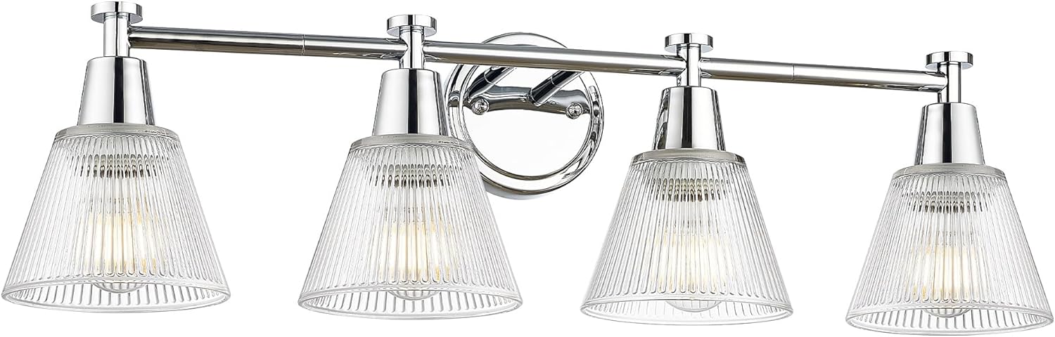 FEMILA Chrome Bathroom Light Fixtures, 29.5" Vanity Lighting Fixtures, 4 - Light Bathroom Vanity Light with Fluted Ripple Glass Shade for Bathroom, Kitchen,4FG75BG1 - 4W CH - Stu's Home Improvement Outlet