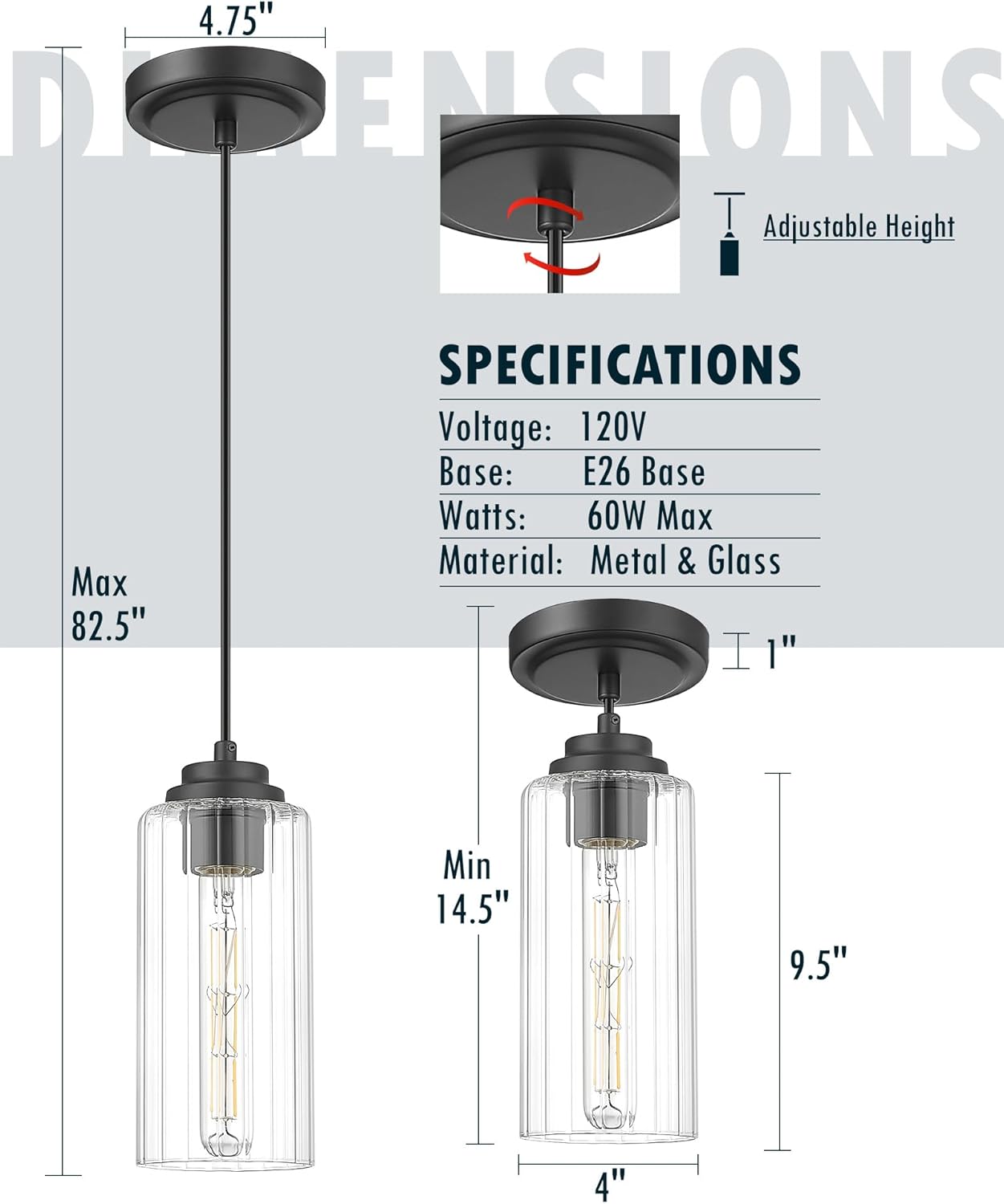 3 Pack Modern Pendant Light Fixtures, Kitchen Island Light with Clear Glass Shade and Adjustable Cord, Black Industrial Hanging Pendant Lighting for Dining Room Bedroom, DD034 - 1 - BK3 - Stu's Home Improvement Outlet