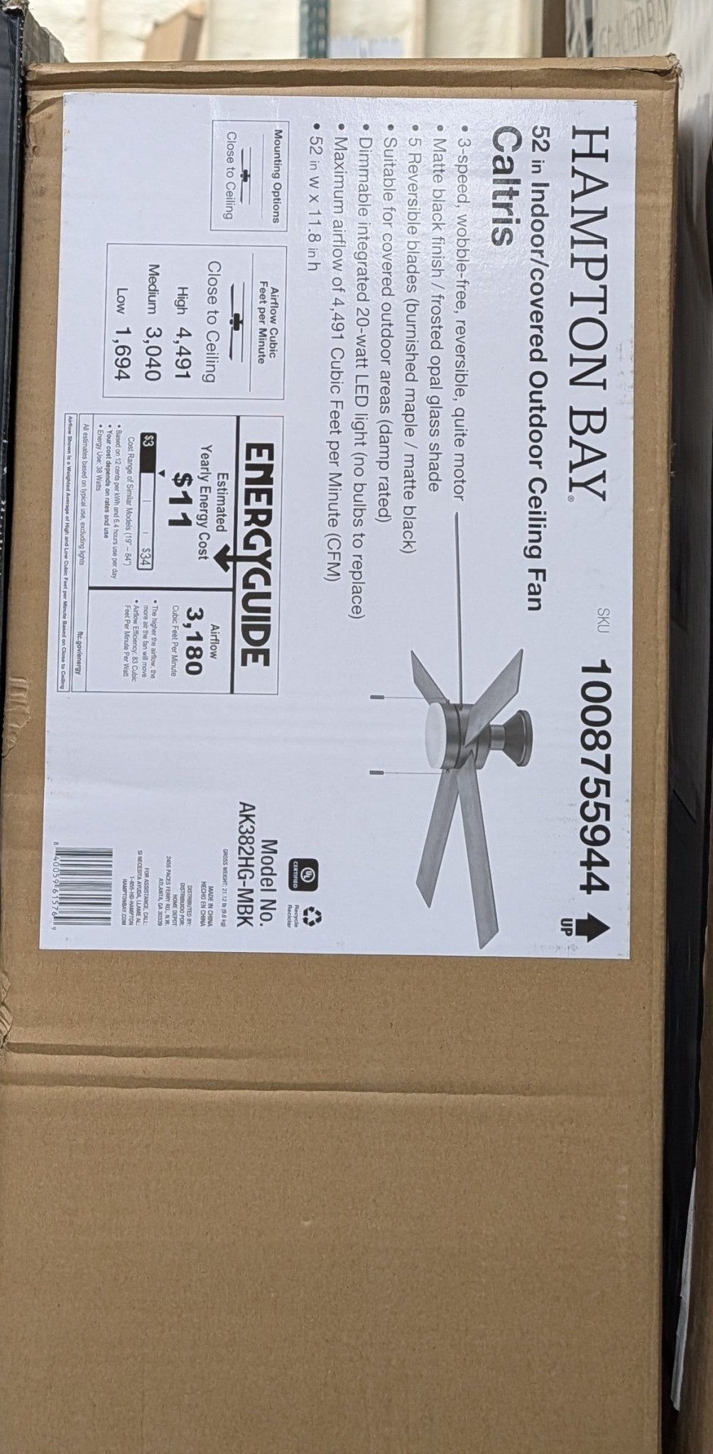 Caltris 52 in. Integrated LED Indoor/Outdoor Matte Black Ceiling Fan with Light and Pull Chains Included - Stu's Home Improvement Outlet