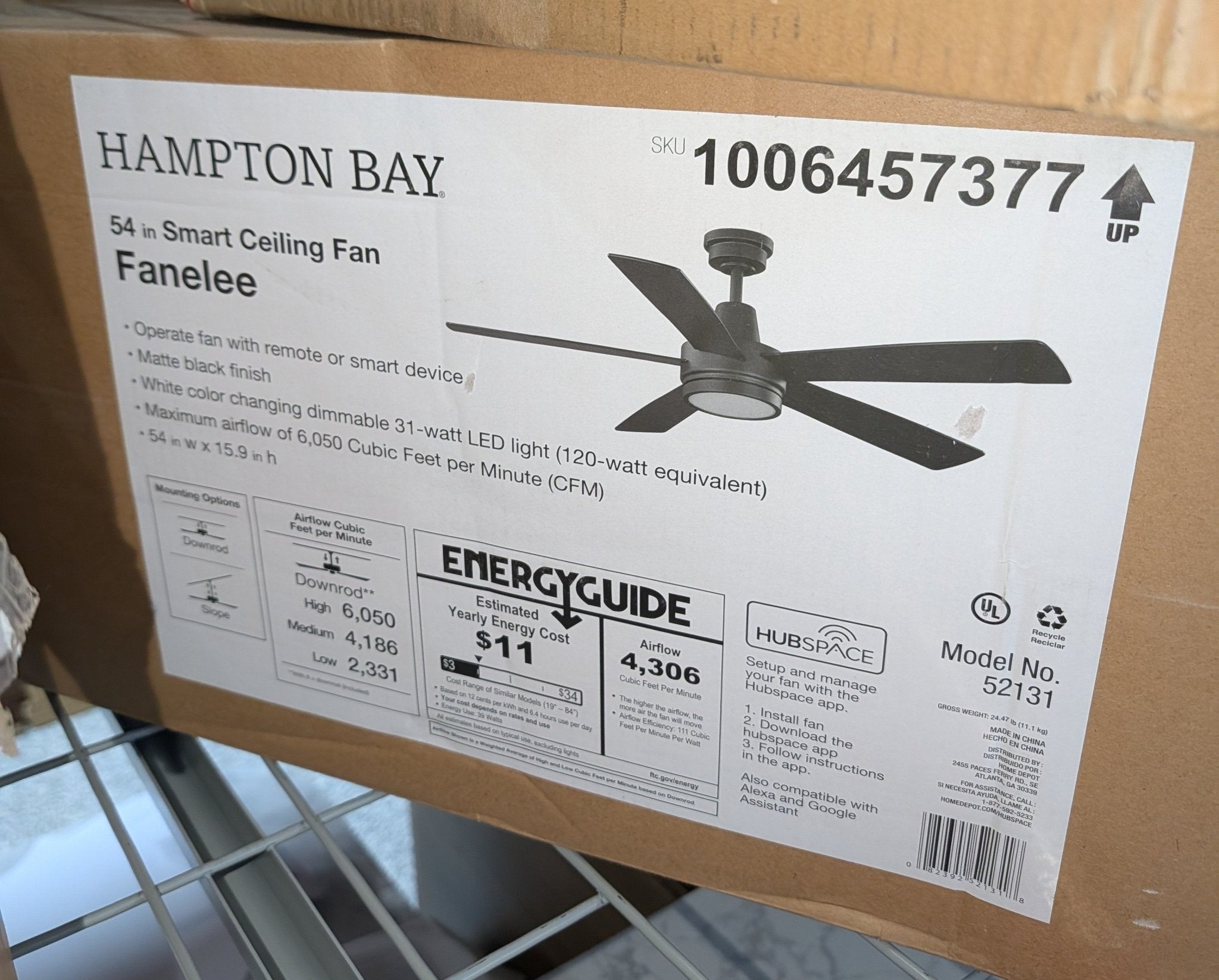 Fanelee 54 in. White Color Changing LED Matte Black Smart Ceiling Fan with Light Kit and Remote Powered by Hubspace - Stu's Home Improvement Outlet