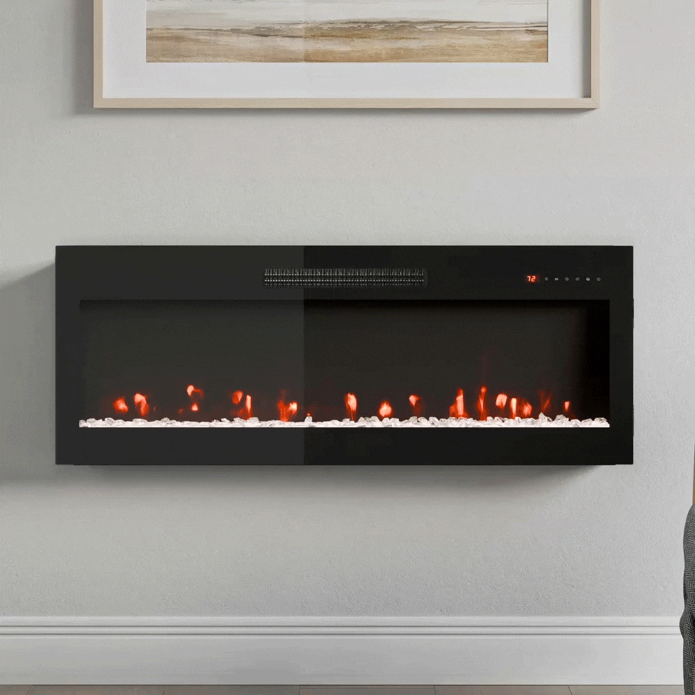 Style Selections 42-in W Black Wall mount Fan-forced Electric Fireplace with Remote Control Included