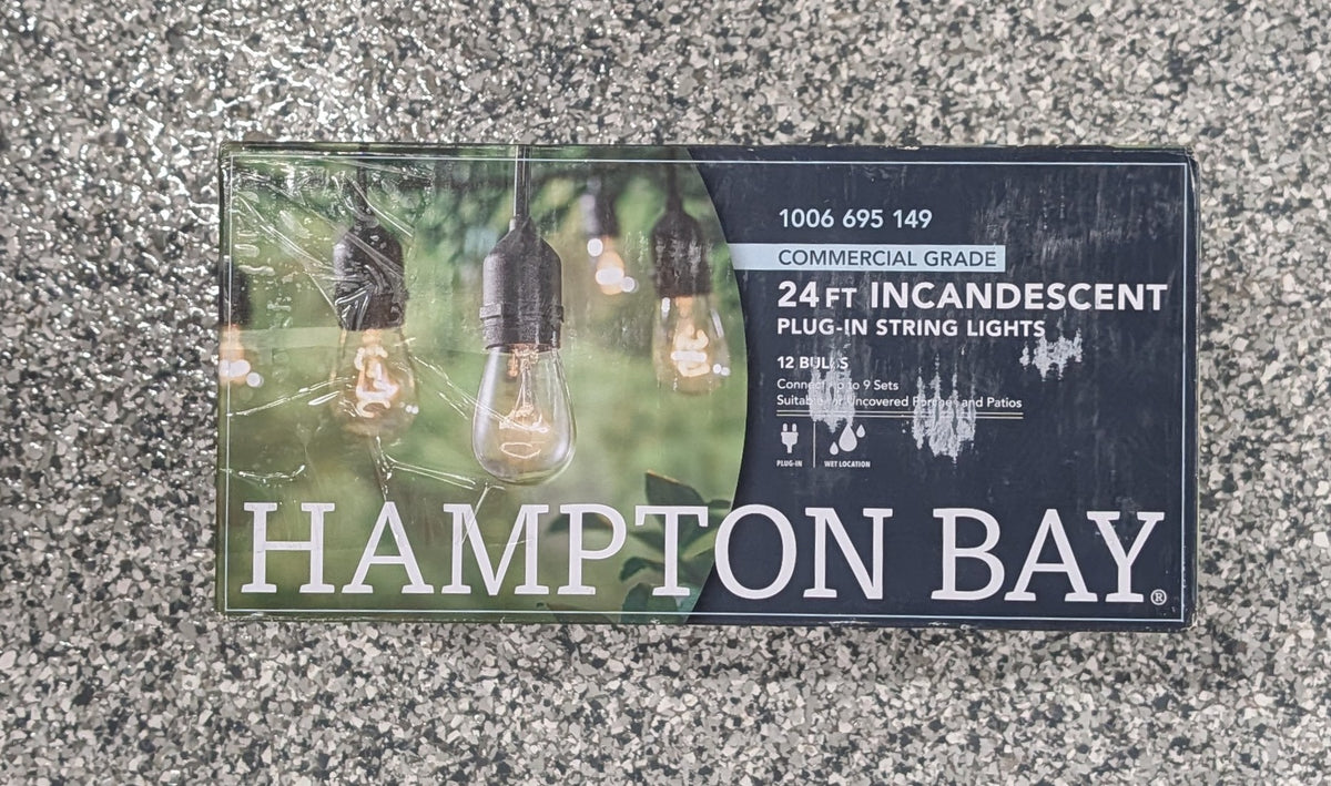 Hampton Bay 12 - Light 24 ft. Indoor/Outdoor Plug - In Incandescent Edison Bulb String Light - Stu's Home Improvement Outlet