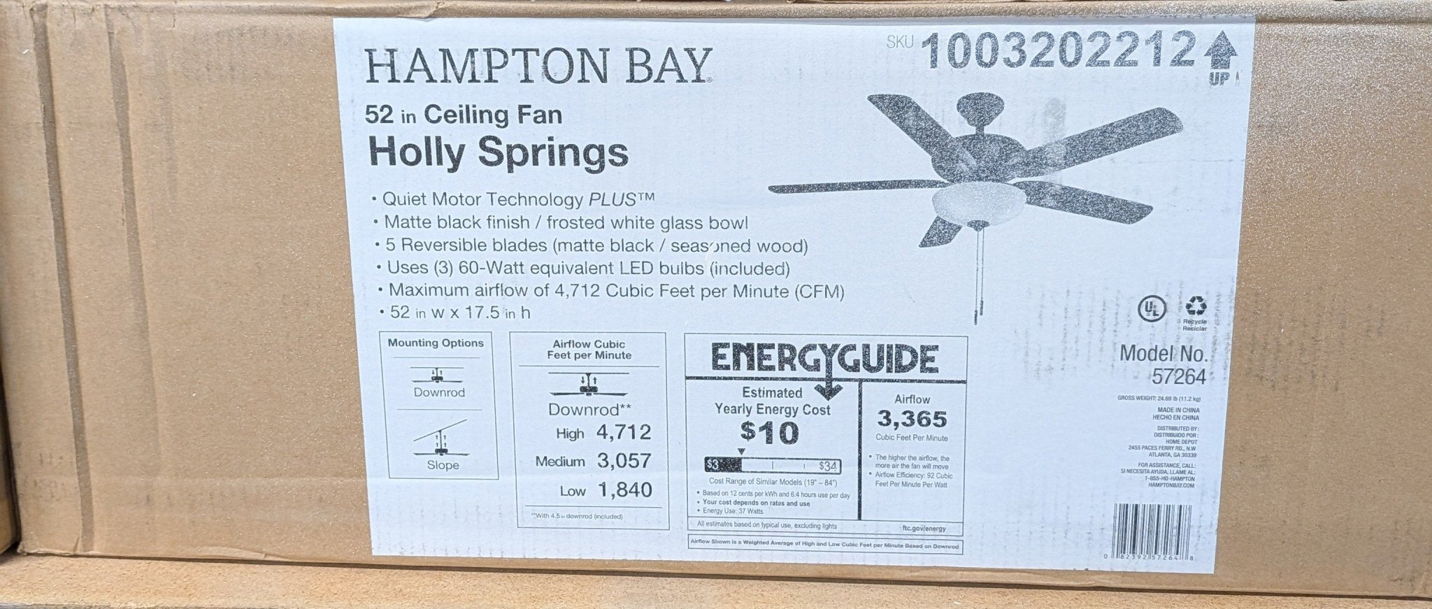 Holly Springs 52 in. LED Matte Black Ceiling Fan - Stu's Home Improvement Outlet