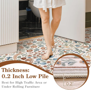 Moynesa Floral Washable Area Rugs, 3x5 Rugs for Bedroom Non Slip Soft Entry Rug, Boho Flower Small Living Room Throw Rug Ultra Thin Floor Carpet for Dorm Bathroom Nursery, Beige - Stu's Home Improvement Outlet