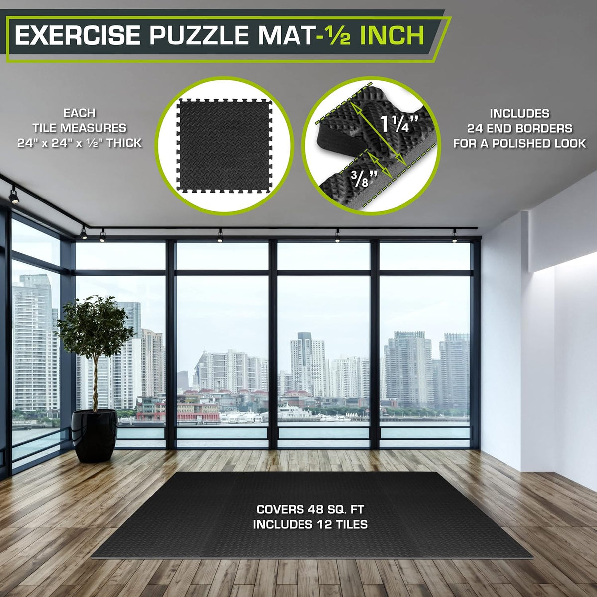 ProsourceFit Puzzle Exercise Mat ½ in, EVA Interlocking Foam Floor Til