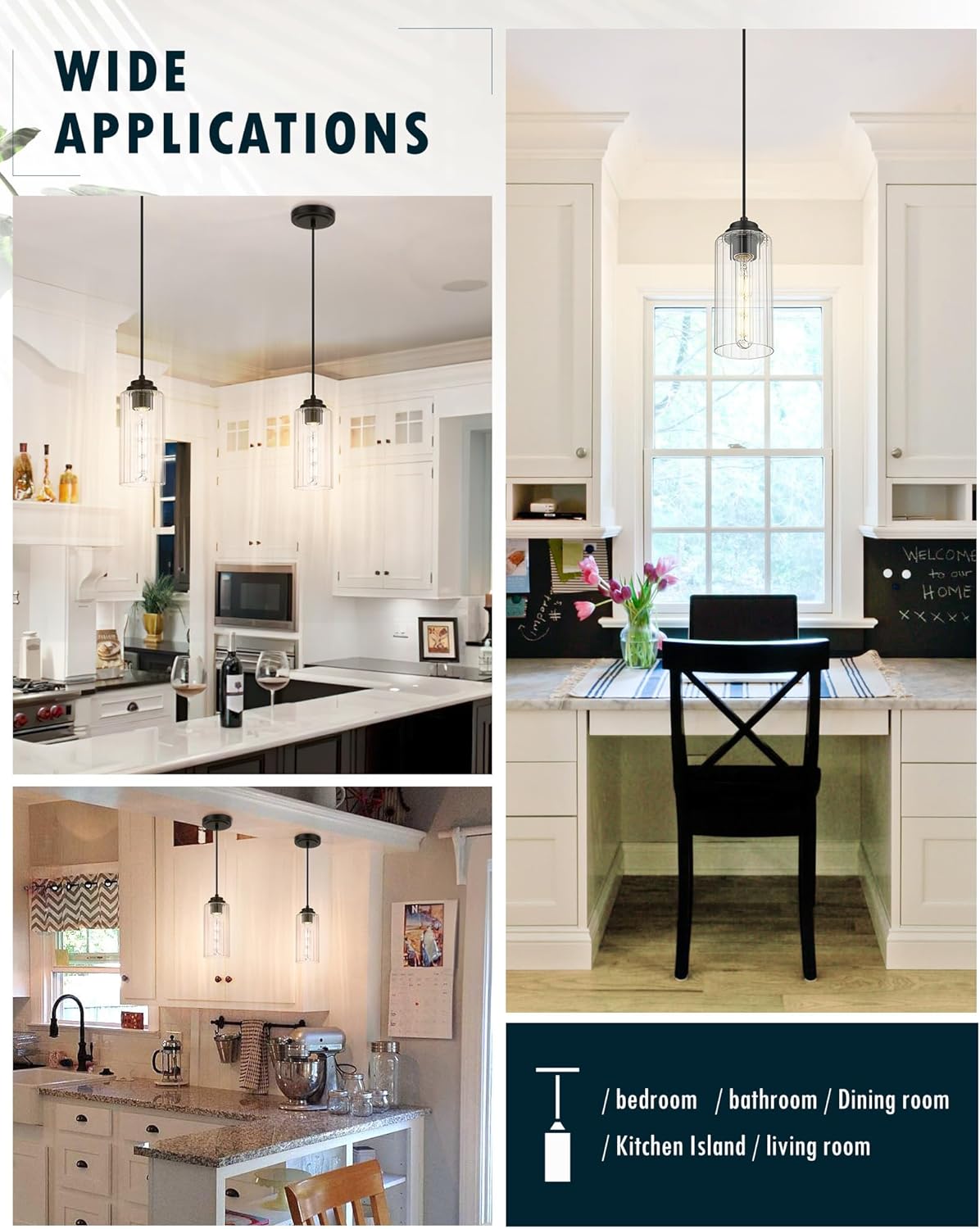 3 Pack Modern Pendant Light Fixtures, Kitchen Island Light with Clear Glass Shade and Adjustable Cord, Black Industrial Hanging Pendant Lighting for Dining Room Bedroom, DD034 - 1 - BK3 - Stu's Home Improvement Outlet
