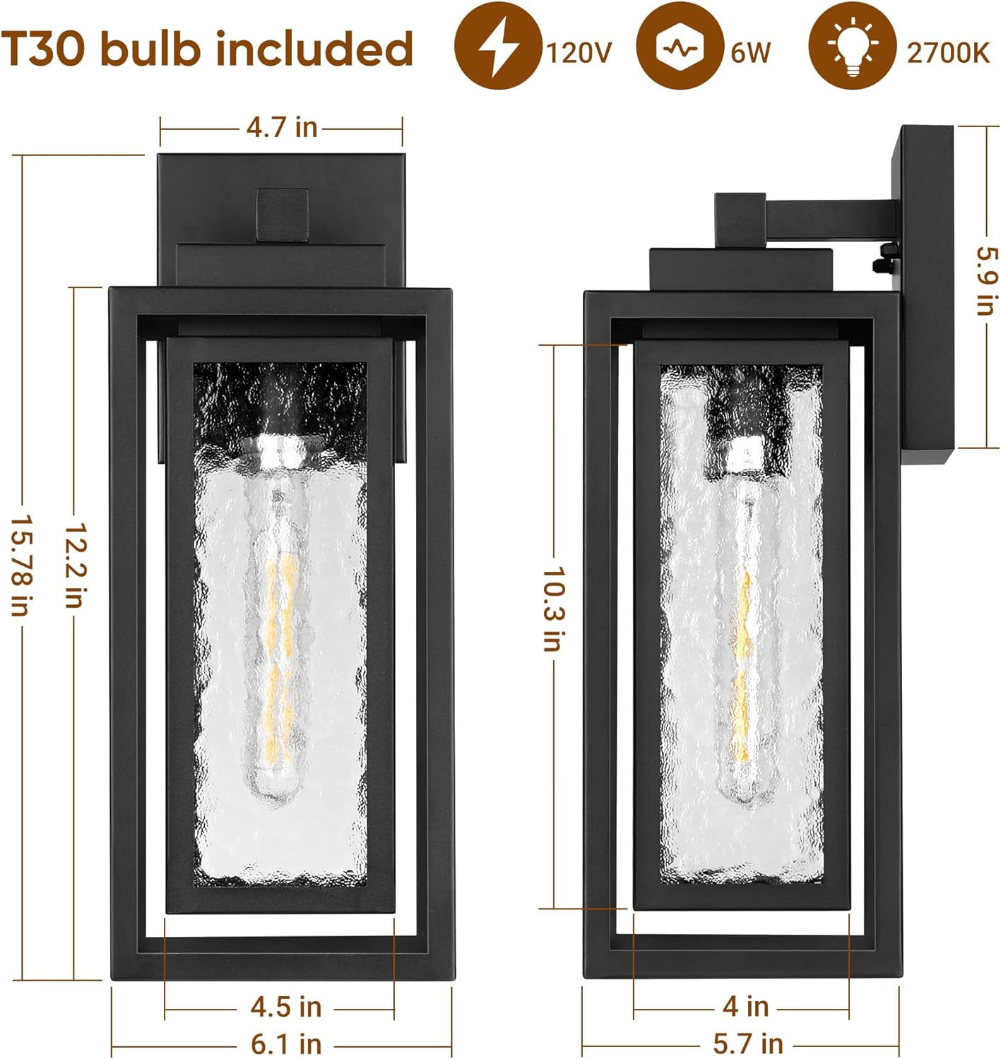 Water Ripple Outdoor Wall Lantern, Exterior Porch Light Fixture Black, 2 Pack Waterproof Wall Lights Fixture, Outside Garage Sconce Lighting, Porch Light Fixture, Mount Lamp, for Patio Outdoor Indoor - Stu's Home Improvement Outlet