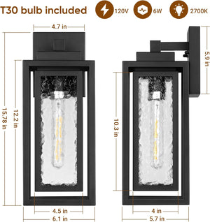 Water Ripple Outdoor Wall Lantern, Exterior Porch Light Fixture Black, 2 Pack Waterproof Wall Lights Fixture, Outside Garage Sconce Lighting, Porch Light Fixture, Mount Lamp, for Patio Outdoor Indoor - Stu's Home Improvement Outlet