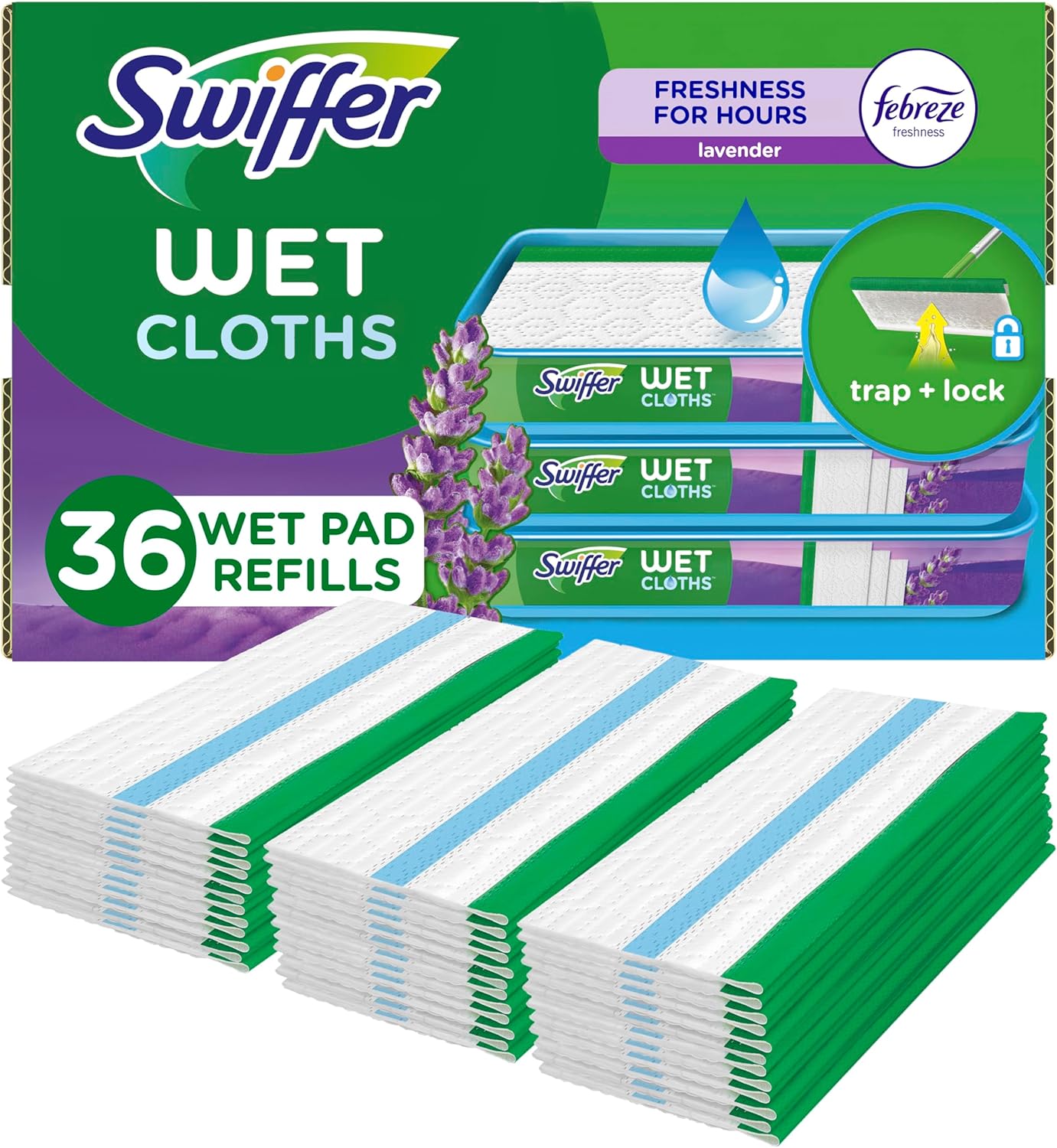 Swiffer Sweeper Wet Mopping Cloth Multi Surface Refills, Mops for Floor Cleaning, Febreze Lavender Scent, 36 Count - Stu's Home Improvement Outlet