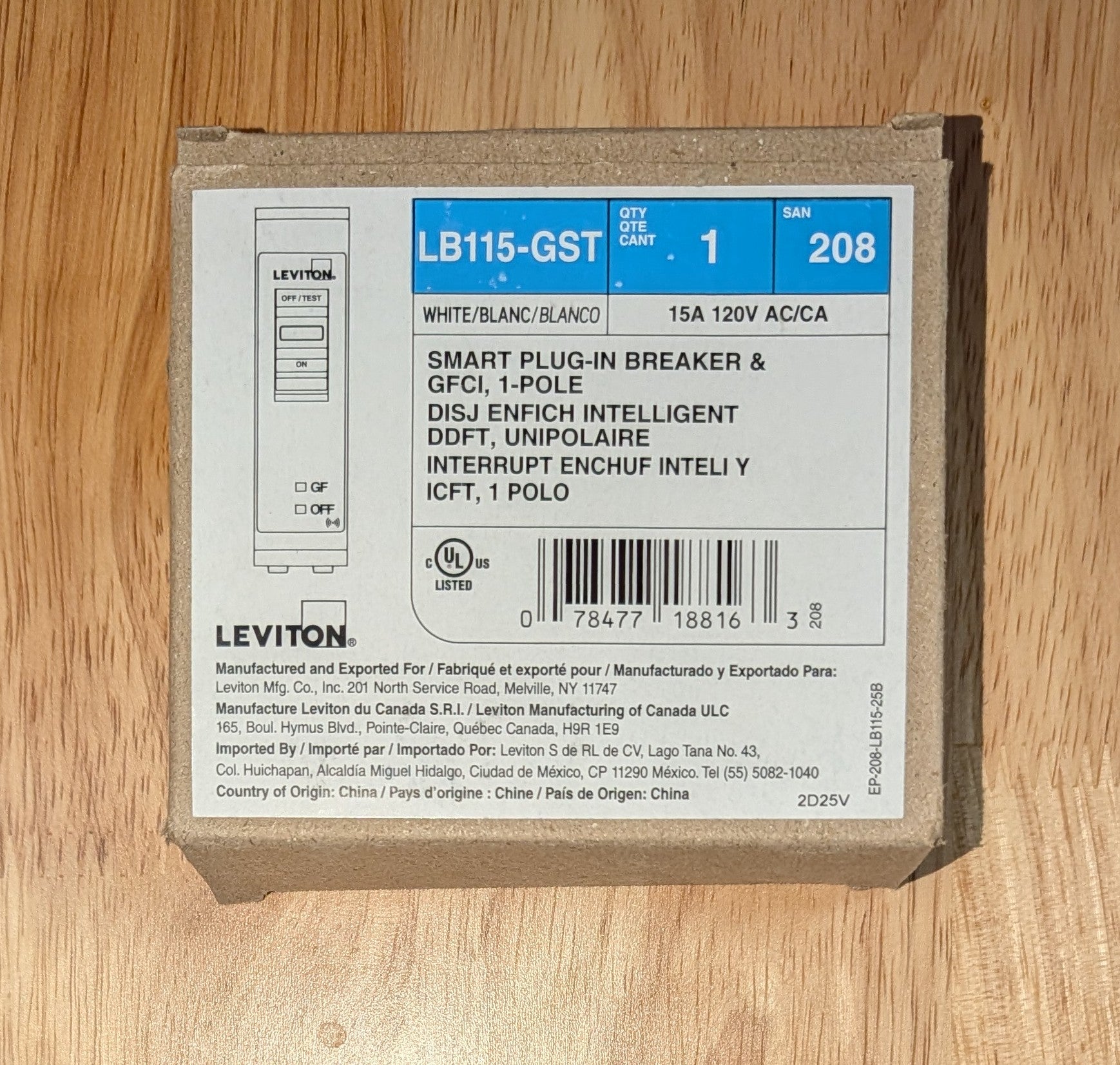 1-Pole 15 Amp, 120-Volt, 2nd Gen Wi-Fi Smart GFCI Branch Circuit Breaker Standard 10kA Interrupt Rating Thermal Magnetic