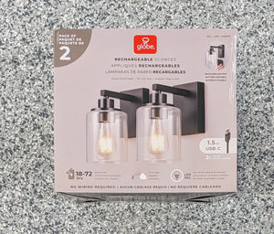 Battery Operated Wall Sconce Set of 2, Black Wireless Rechargeable Wall Mounted Lamp with Bulb, Modern Dimmable Indoor Non - Hardwired Decor Lighting Fixture for Bedroom Living Room Mirror Bathroom - Stu's Home Improvement Outlet