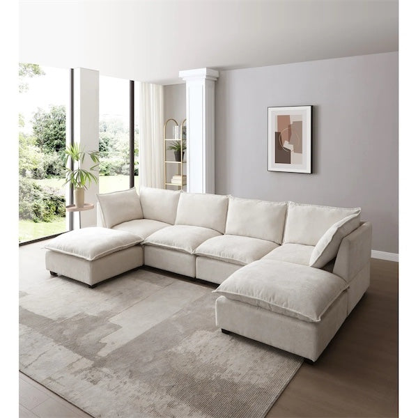 Modular Sectional Sofa, Linen Fabric Couch Set With Convertible Ottoman,U Shaped Sofa,Comfortable,Freely Combinable Sofa For Living Room, Apartment, Office