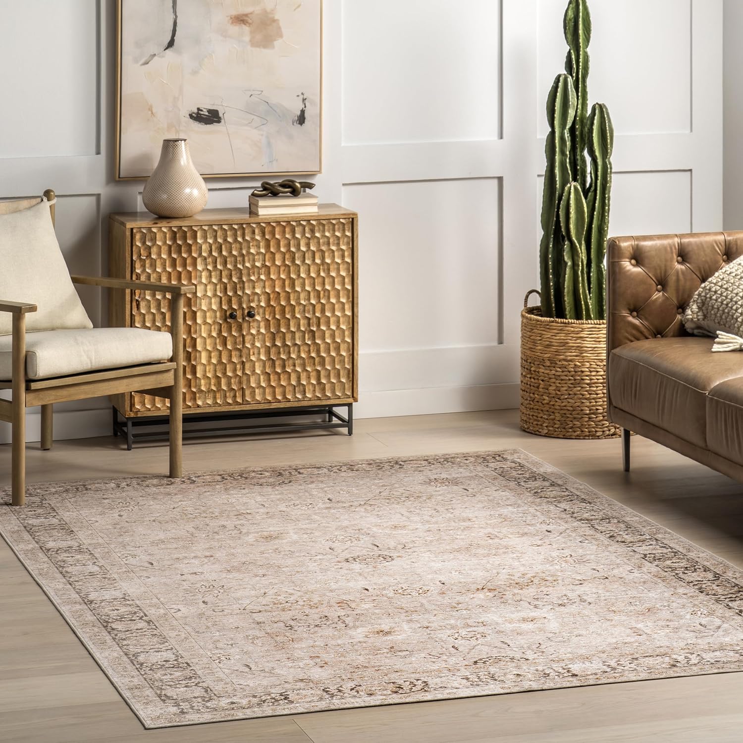 Rugs USA Bayberry Spill Proof Vintage Machine Washable Area Rug, 9x12, Sand