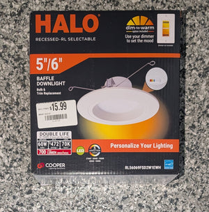 HALO RL56 Series 5/6 - inch recessed LED retrofit module. Selectable CCT Integrated LED Matte White, 600 Lumens - Stu's Home Improvement Outlet